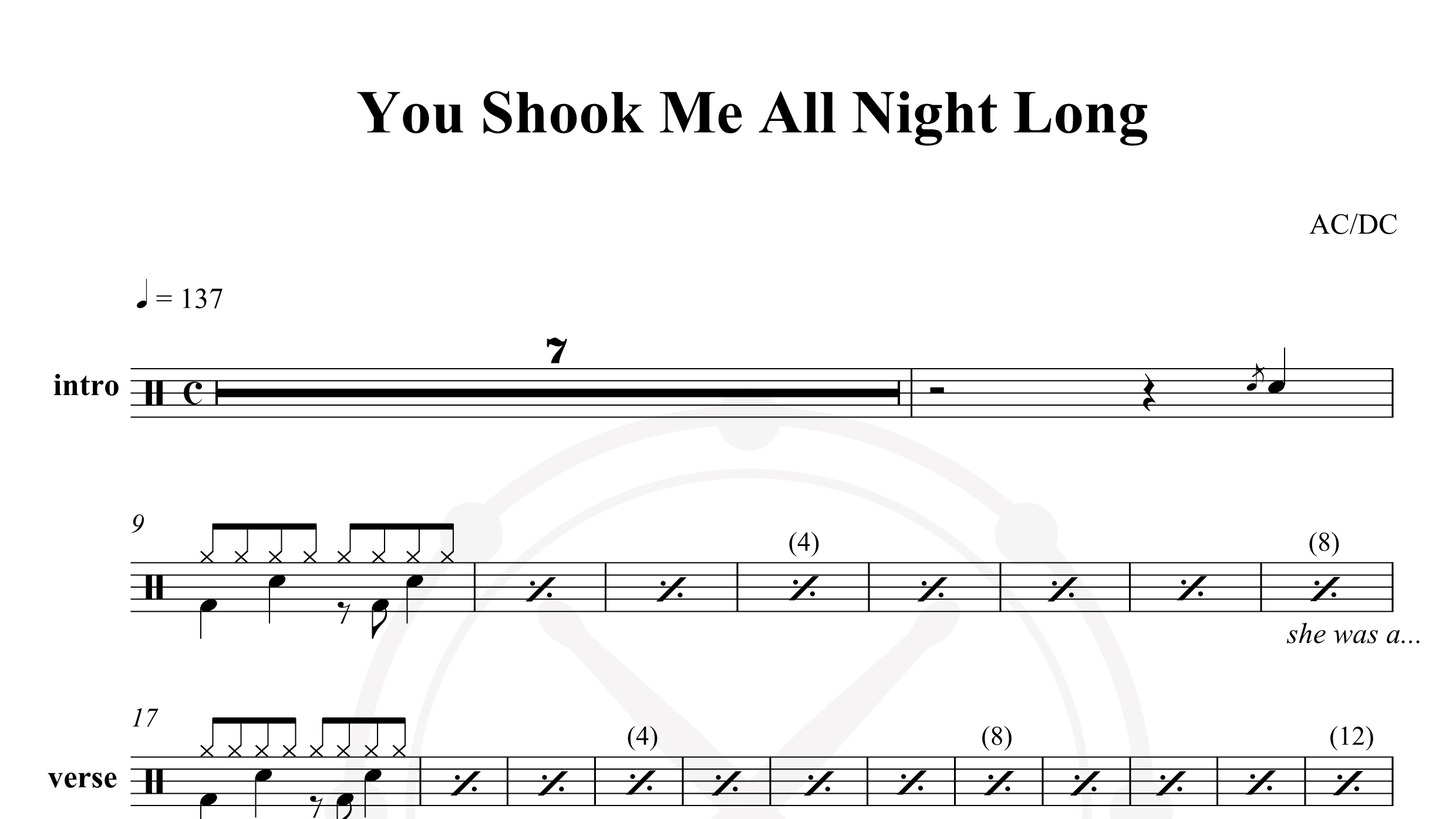 ACDC – You Shook Me All Night Long 鼓谱