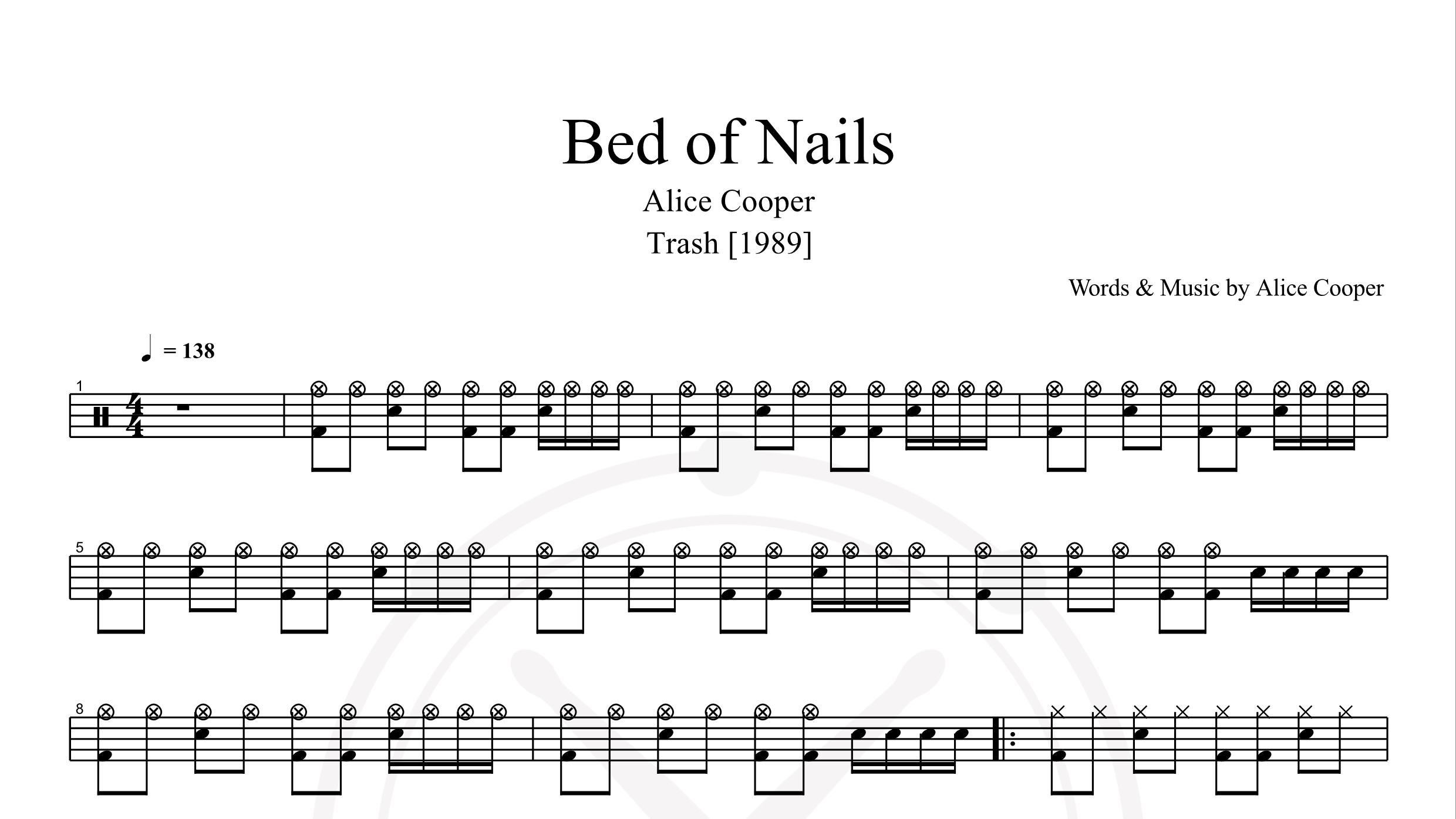 Alice Cooper – Bed Of Nails鼓谱