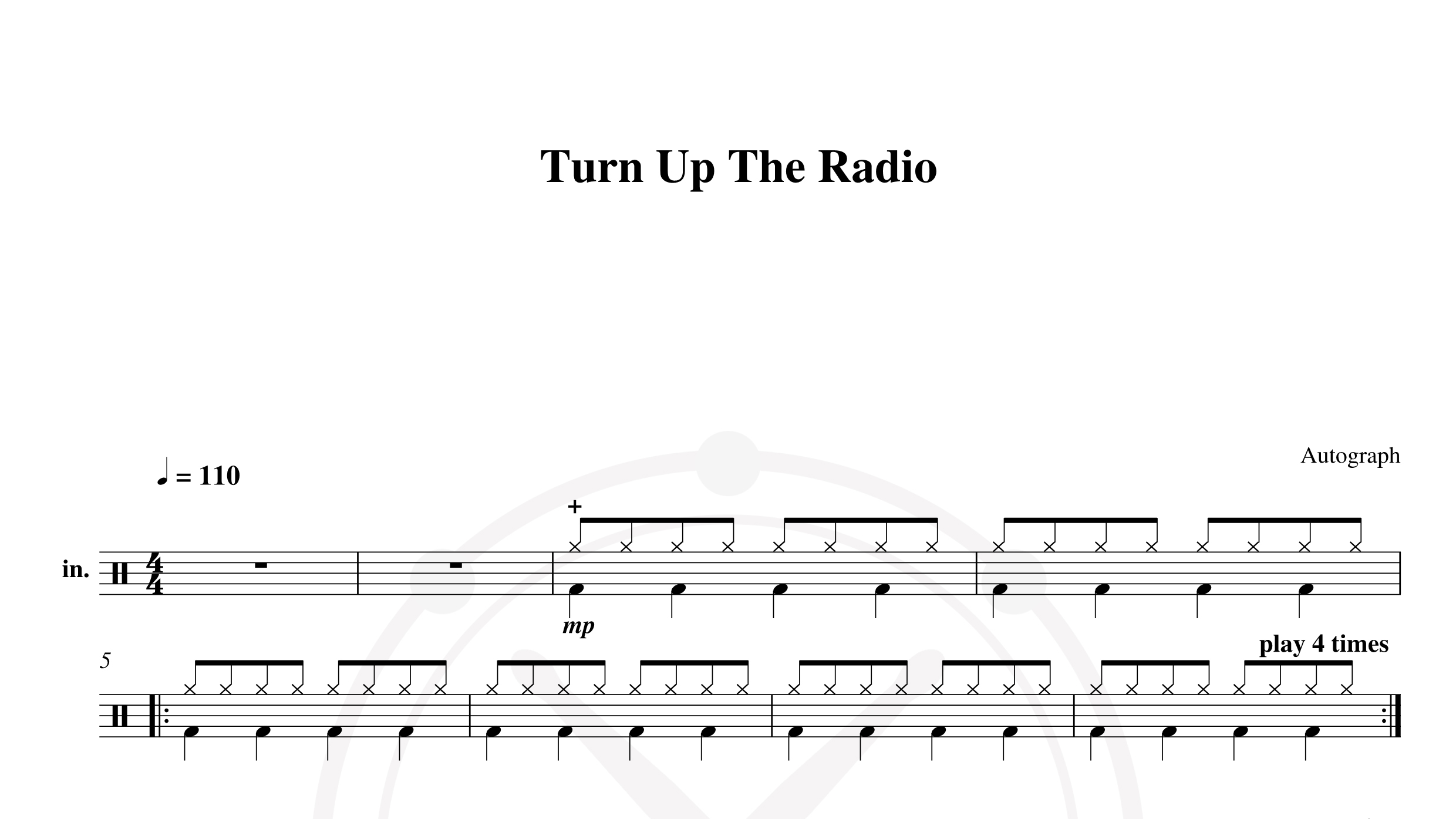 Autograph – turn up the radio鼓谱