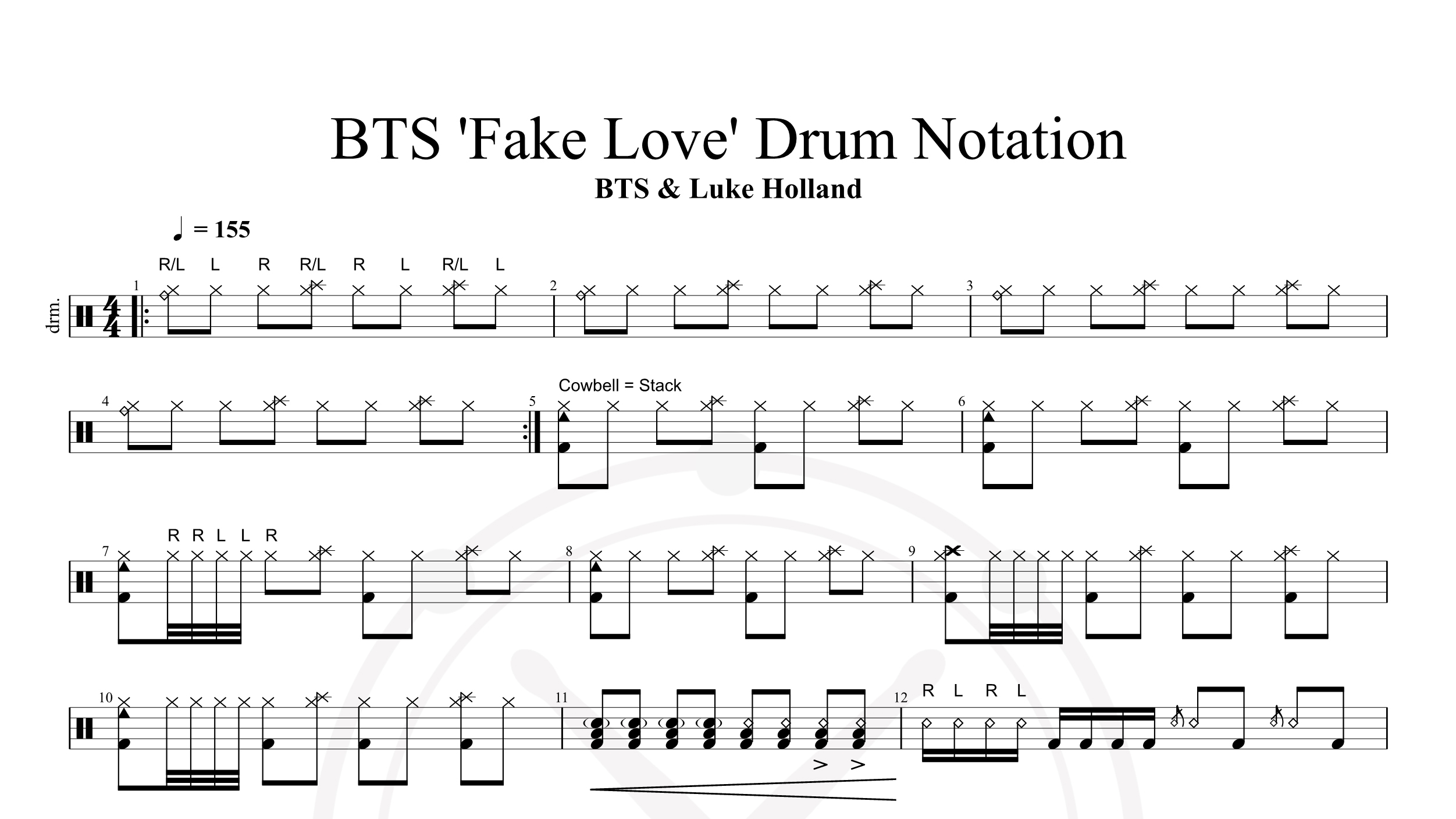 LUKE HOLLAND BTS ‘Fake Love’ 鼓谱