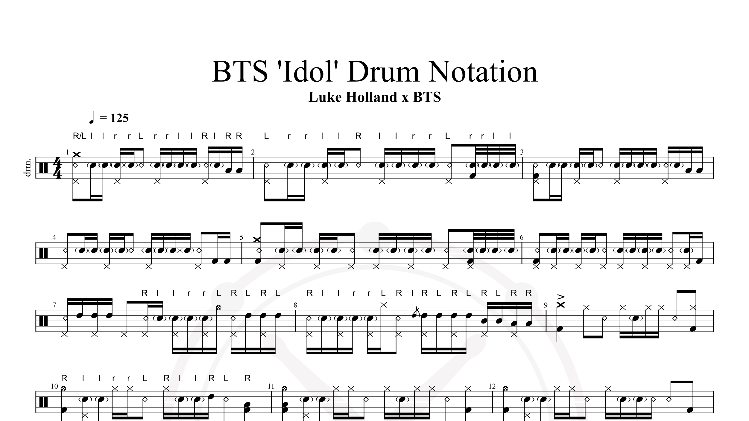 LUKE HOLLAND BTS Idol 鼓谱