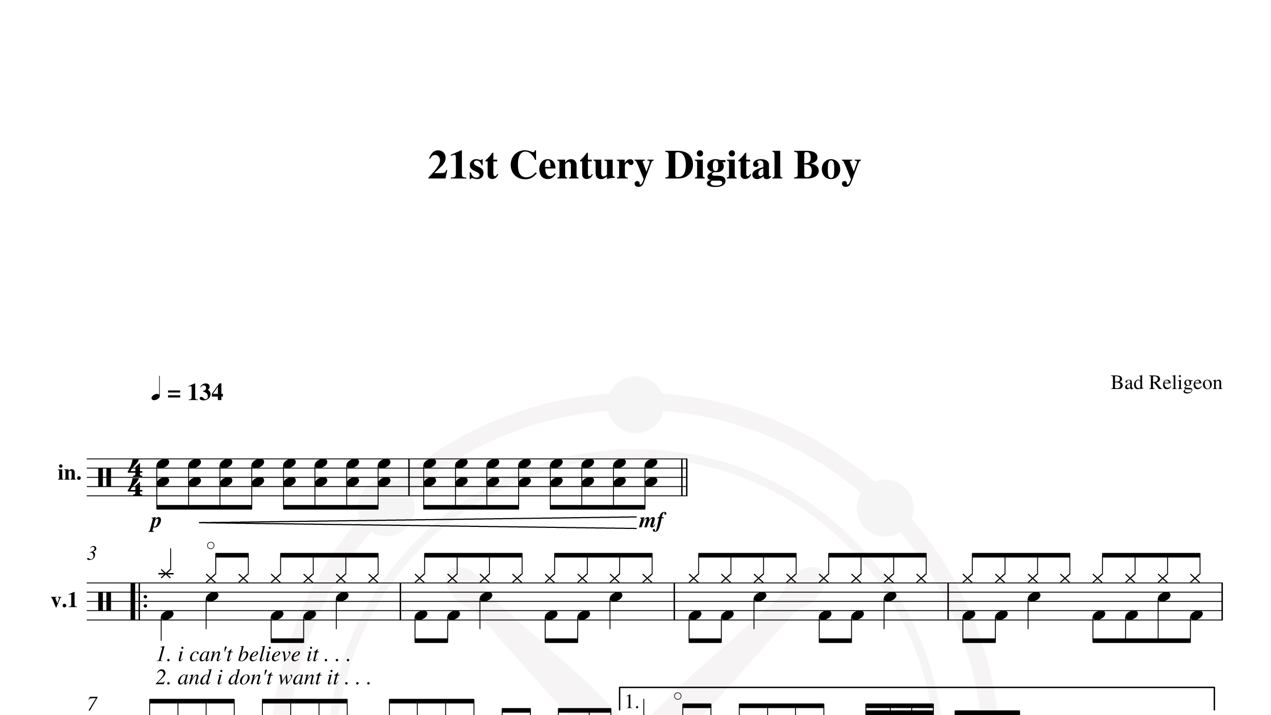 Bad Religeon – 21st Century Digital Boy鼓谱