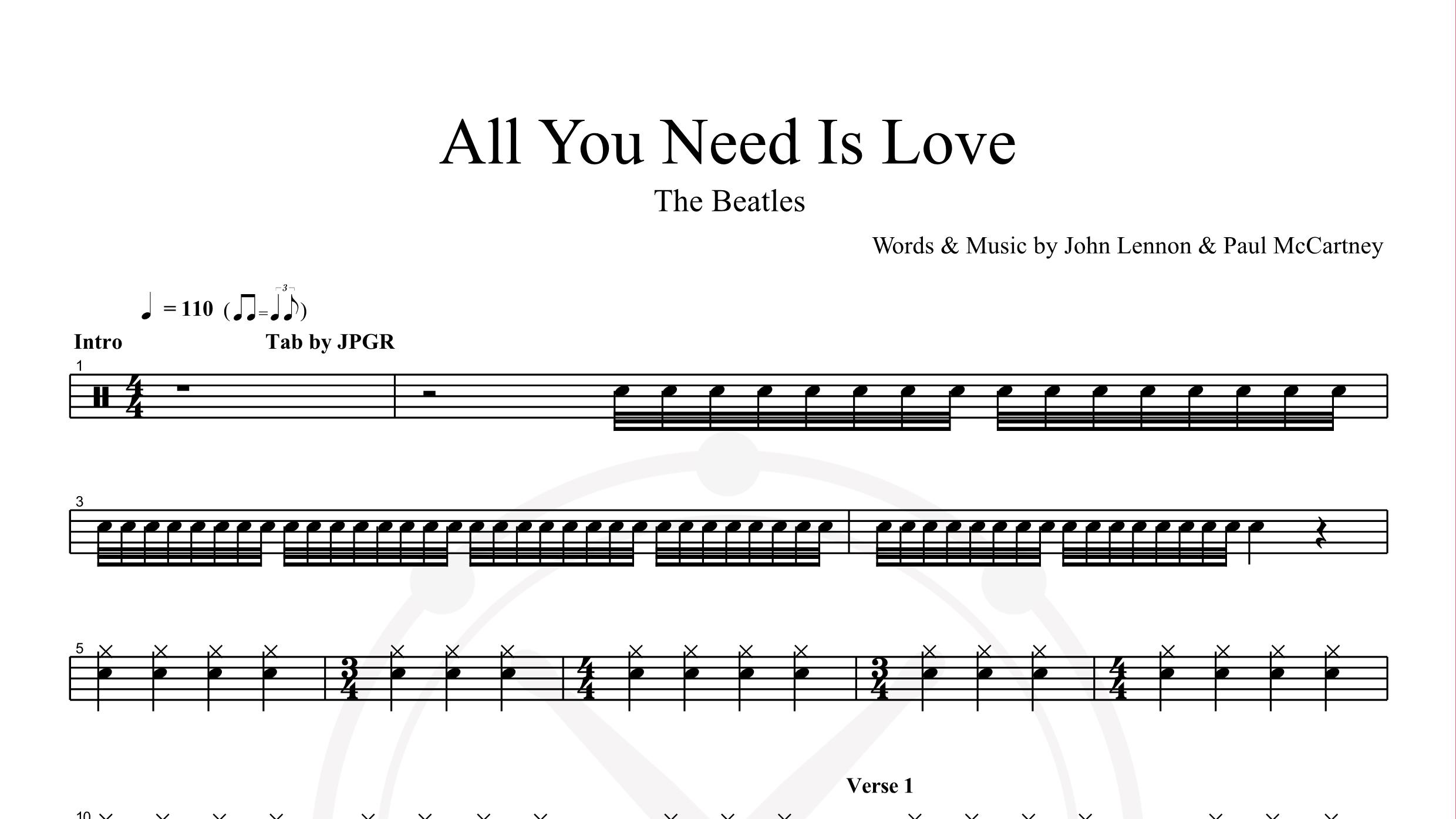 Beatles – All You Need Is Love鼓谱