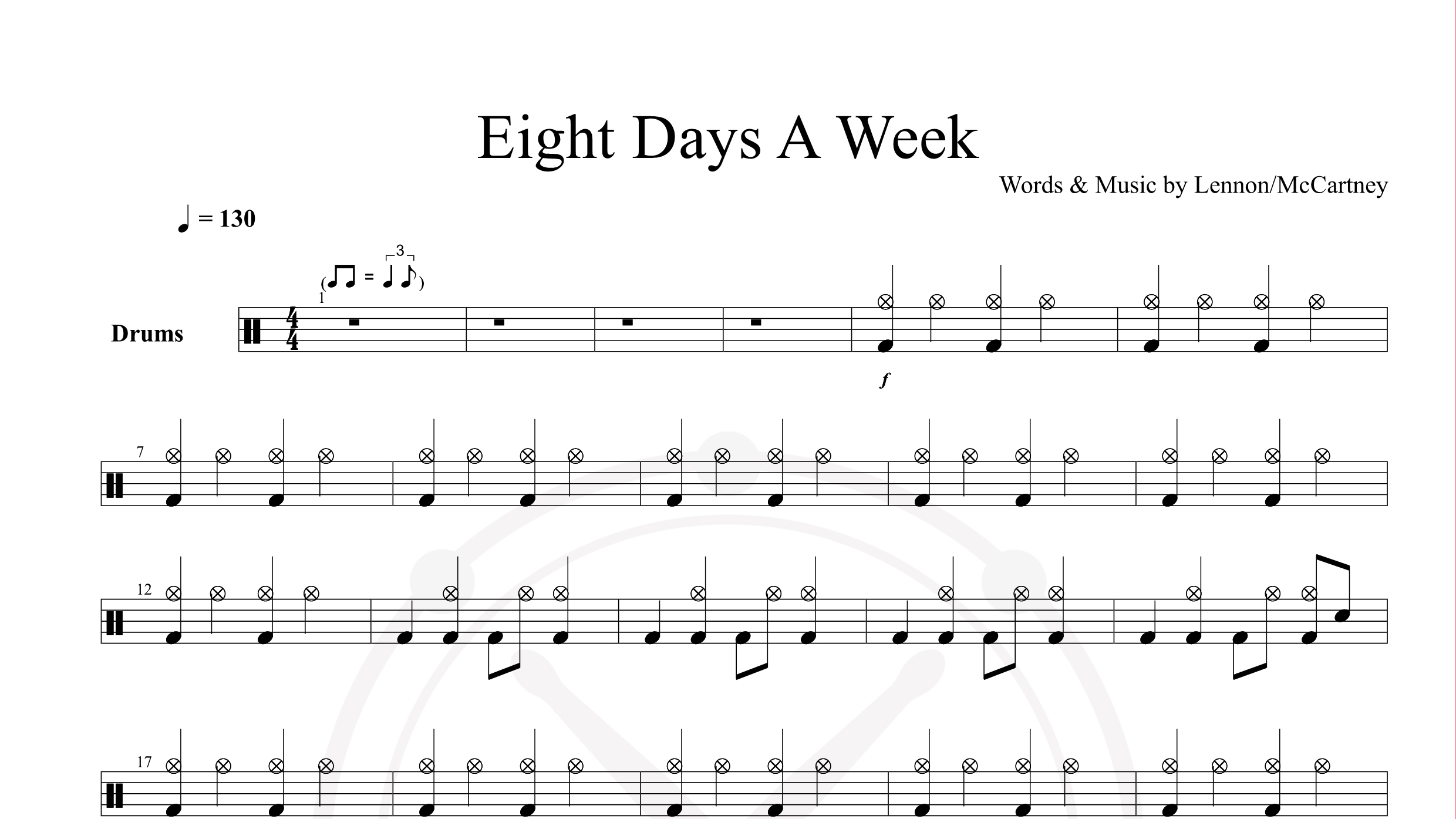 Beatles – Eight Days A Week鼓谱