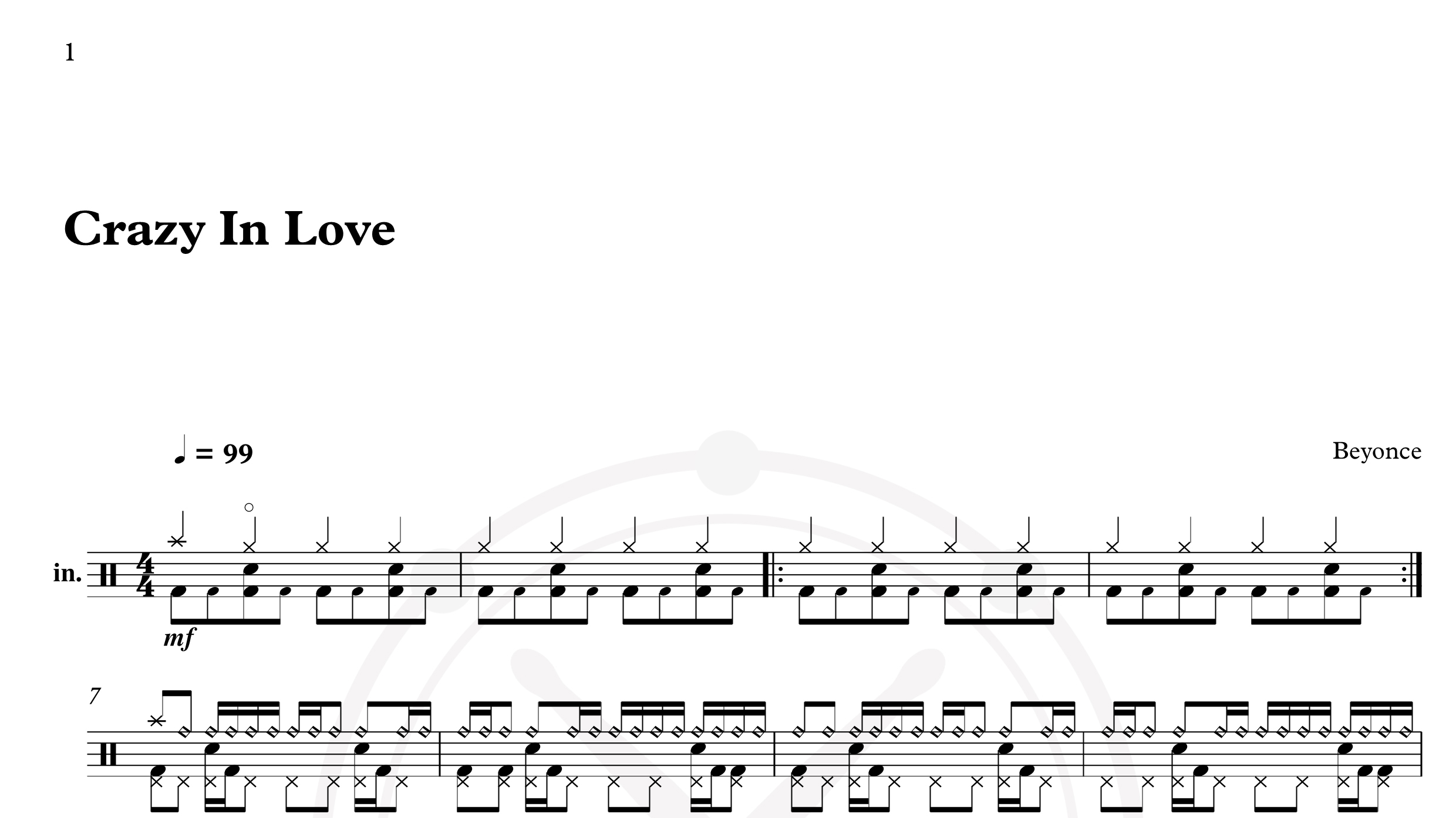 Beyonce – Crazy in love鼓谱