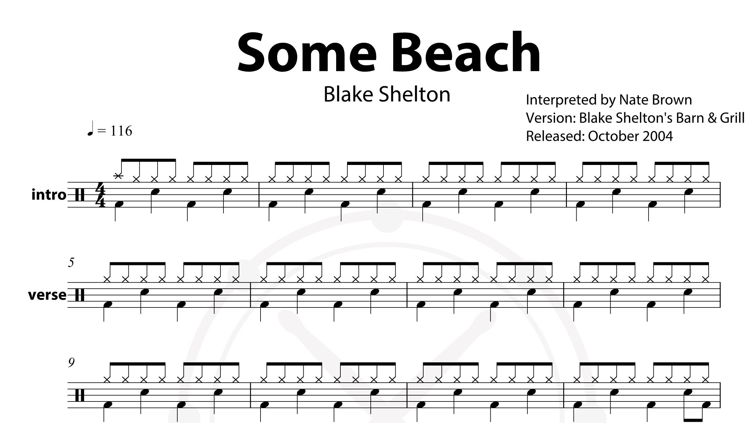 Blake Shelton – Some Beach鼓谱