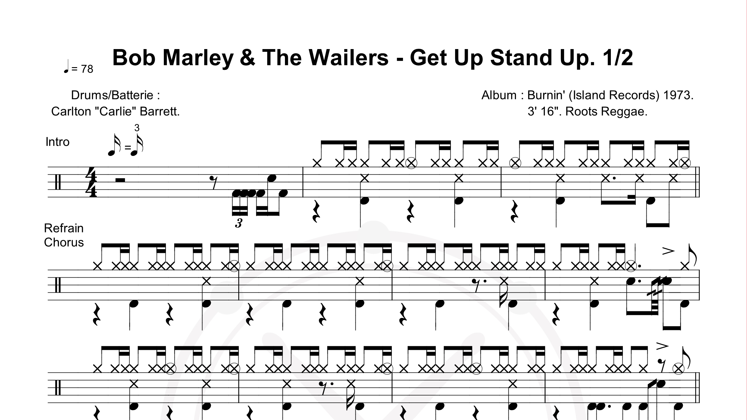 Bob Marley – Get Up, Stand Up鼓谱