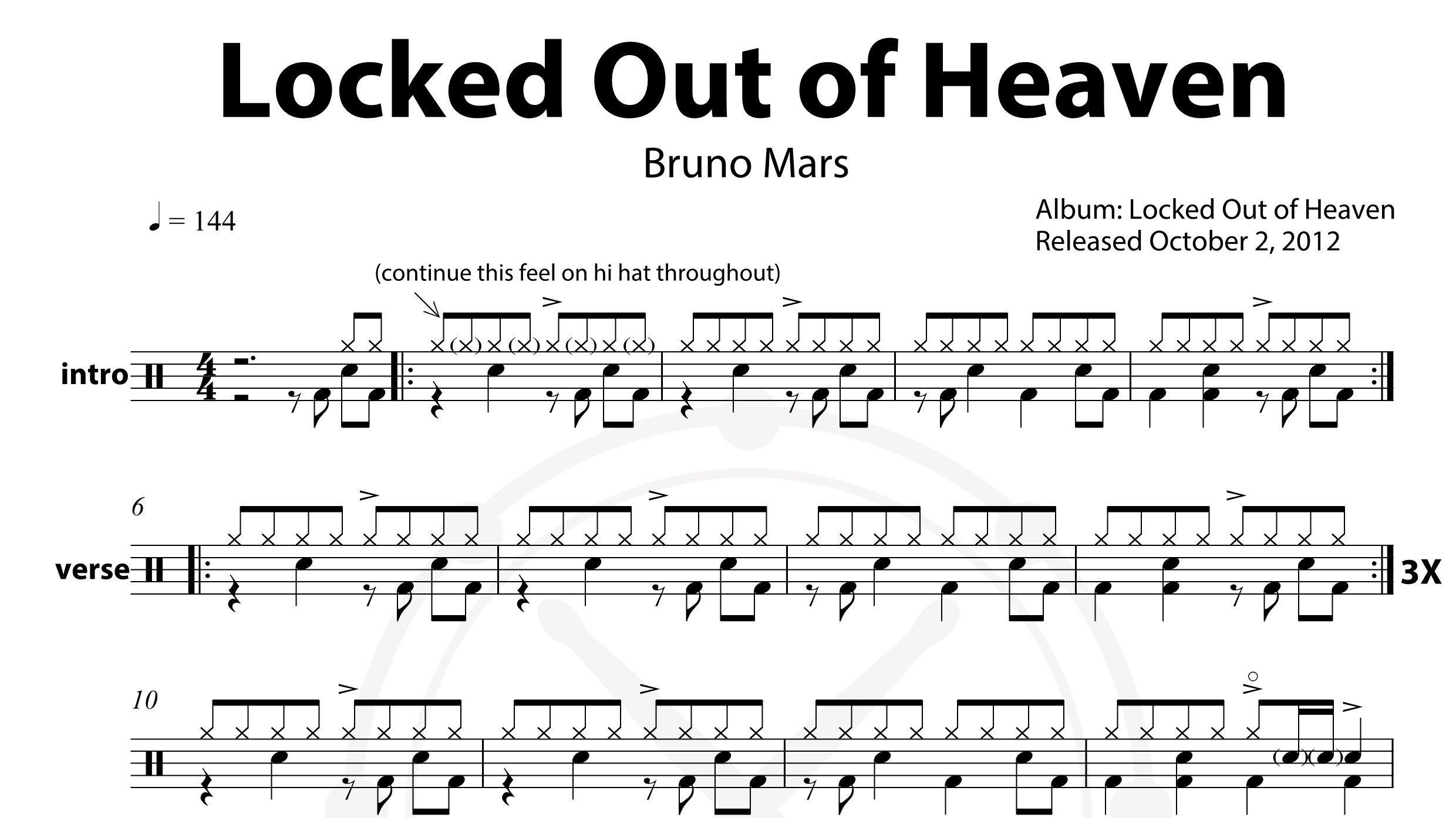 Bruno Mars – Locked Out Of Heaven鼓谱