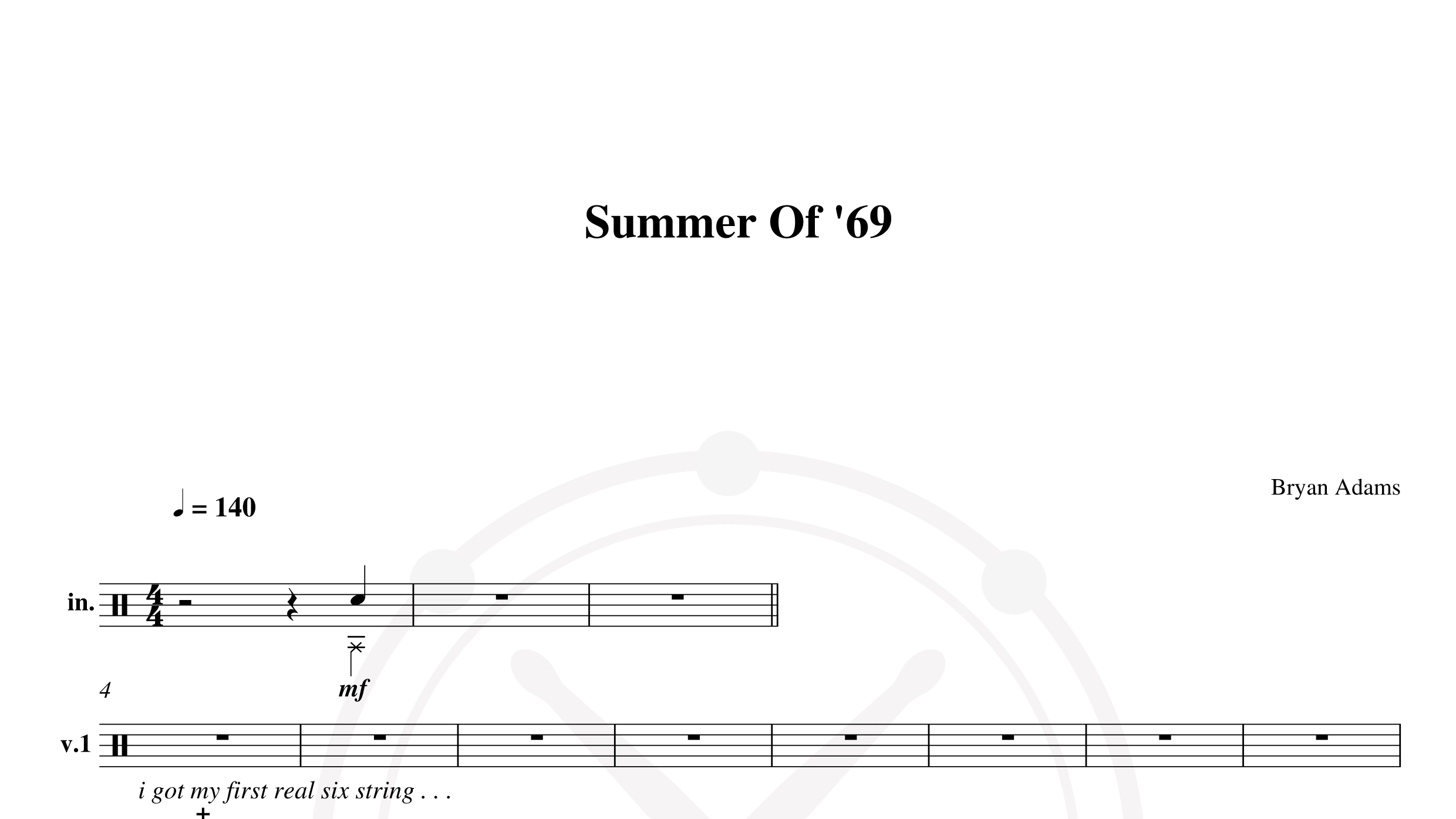 Bryan Adams – summer of 69鼓谱