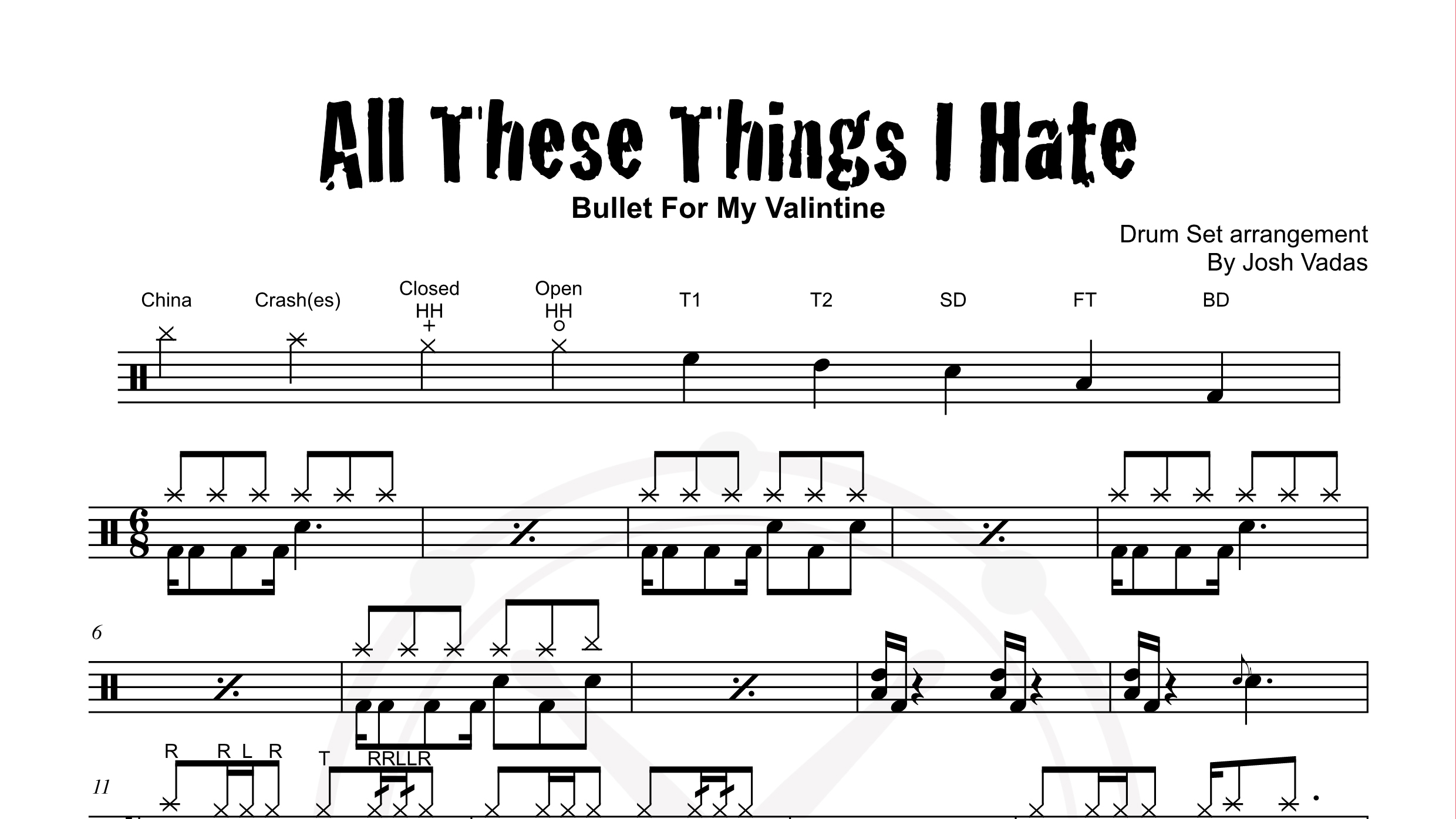 Bullet For My Valintine – All these things i hate鼓谱