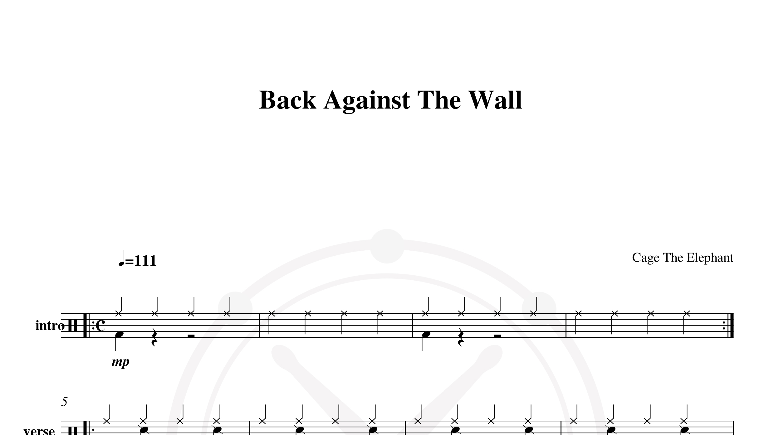 Cage The Elephant – Back against the wall鼓谱