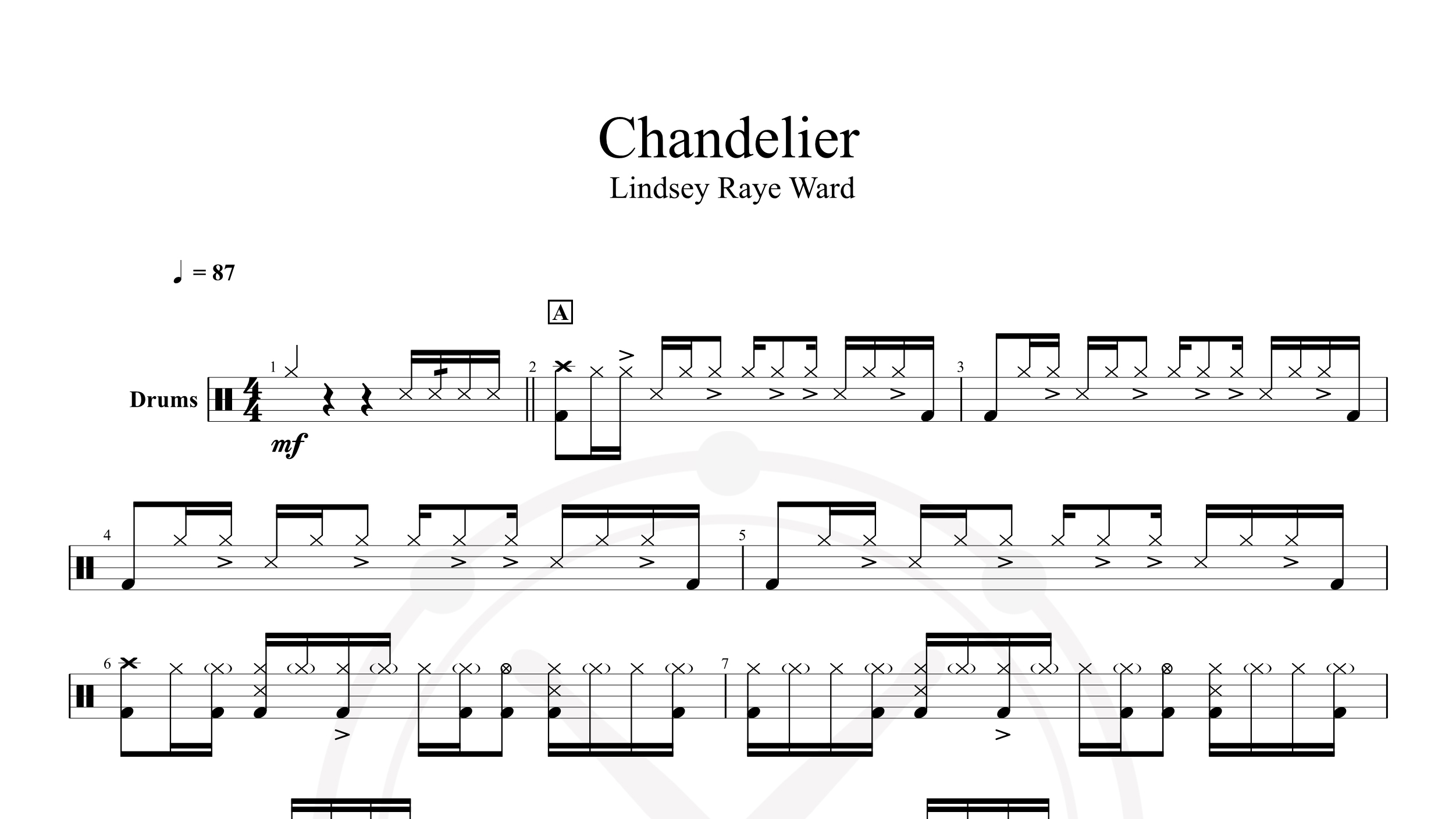 Chandelier—Sia（Lindsey Raye Ward翻奏）-鼓谱