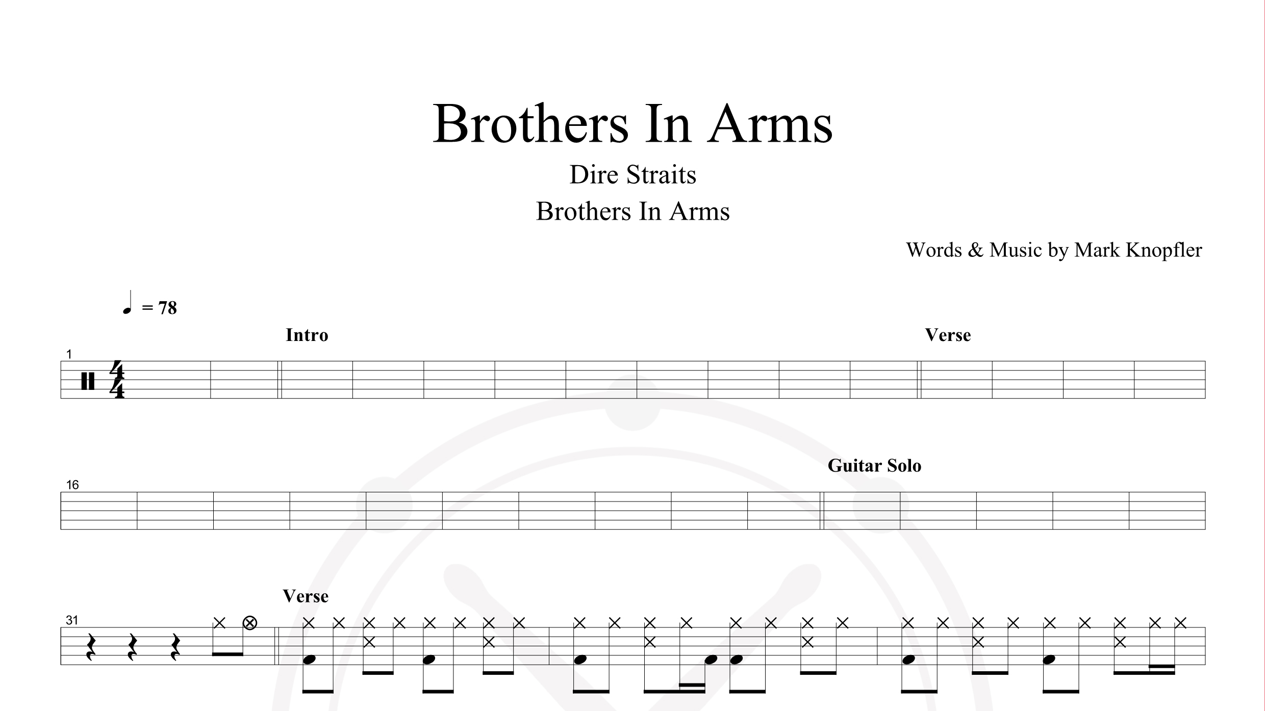 Dire Straits – Brothers In Arms鼓谱