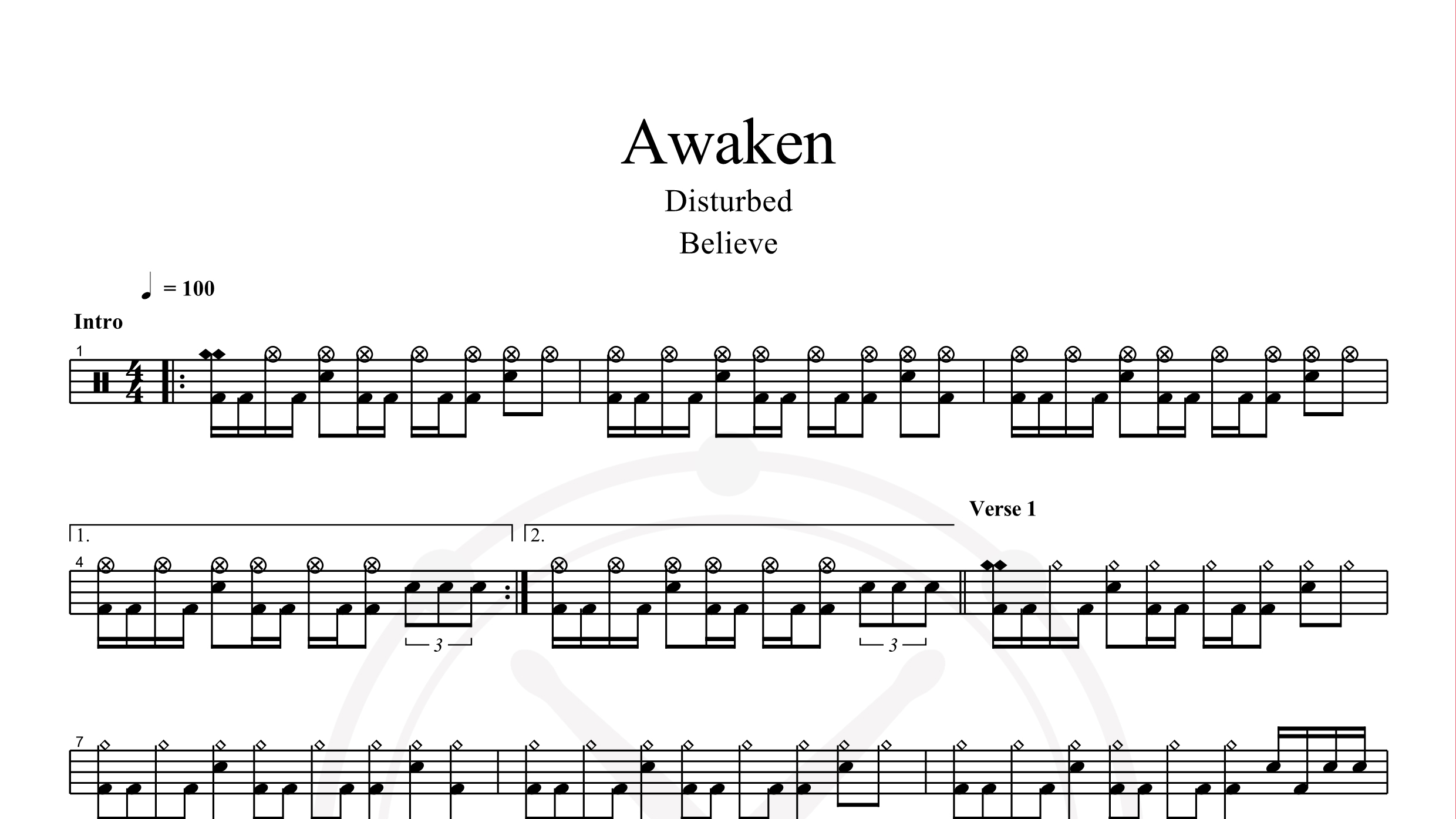 Disturbed – Awaken鼓谱