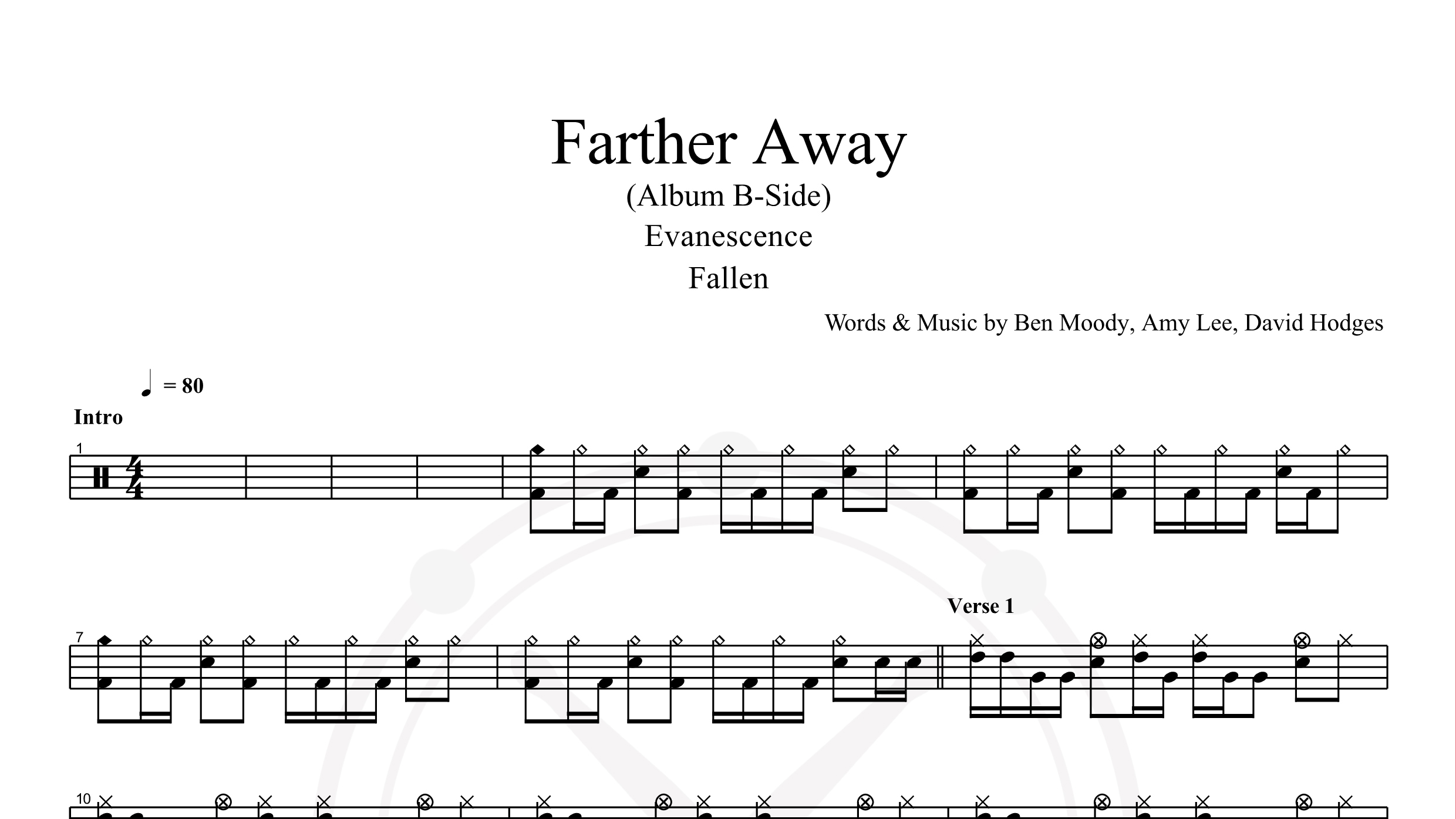Evanescence – Farther Away鼓谱