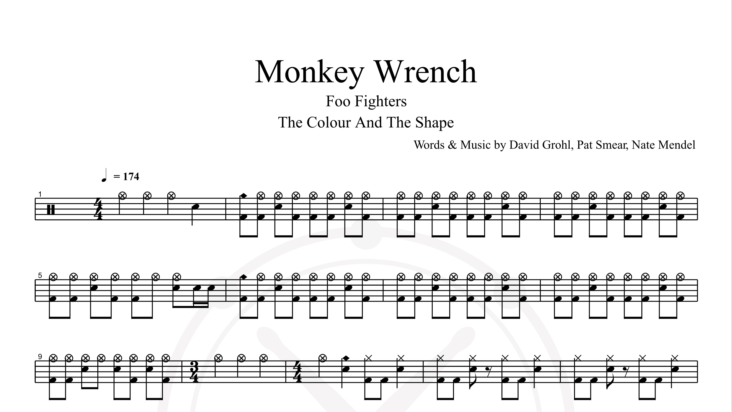 Foo Fighters – Monkey Wrench鼓谱