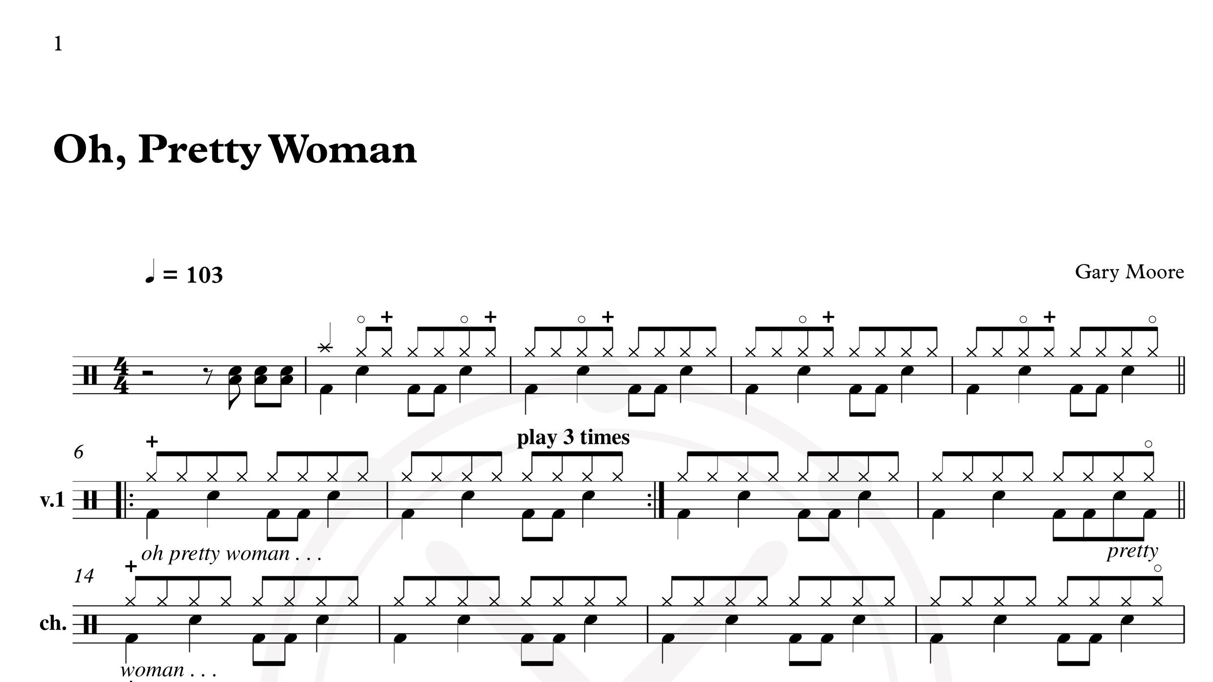 Gary Moore – Oh Pretty Woman鼓谱