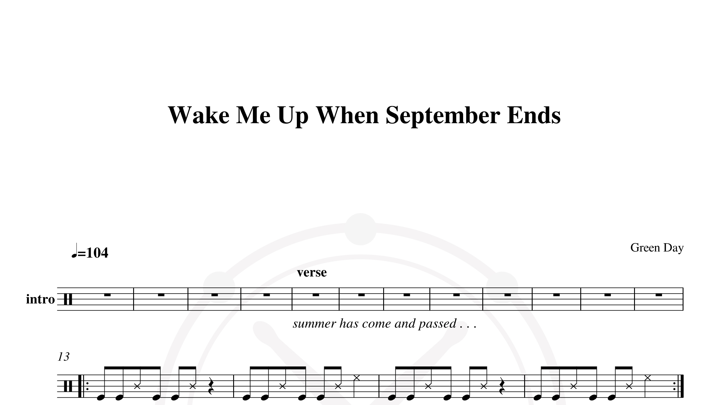 Green Day – Wake Me Up When September Ends鼓谱