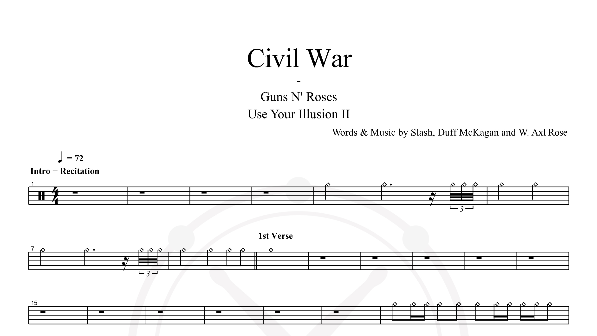 Guns N’ Roses – Civil War鼓谱