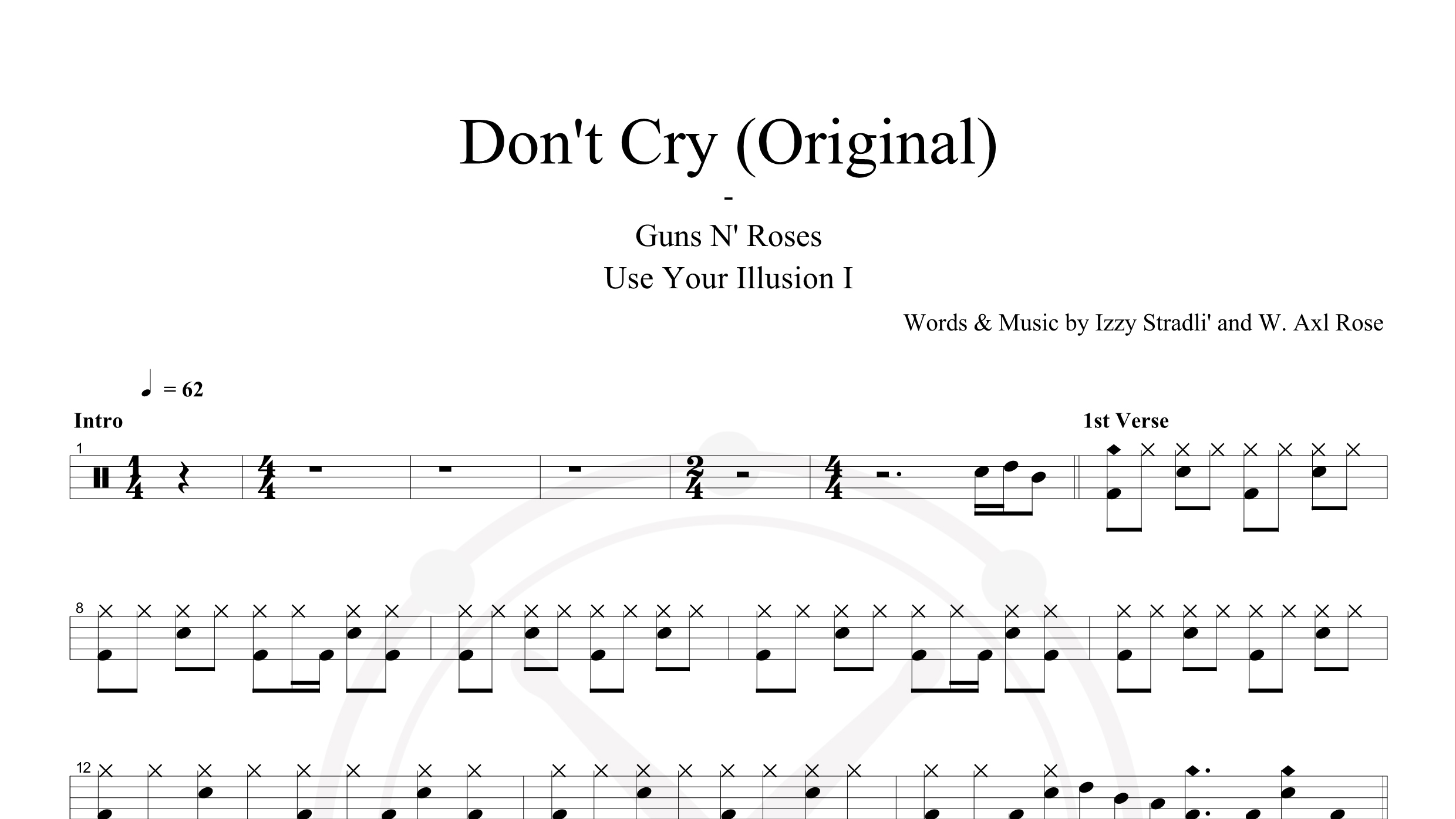 Guns N’ Roses – Don’t Cry鼓谱
