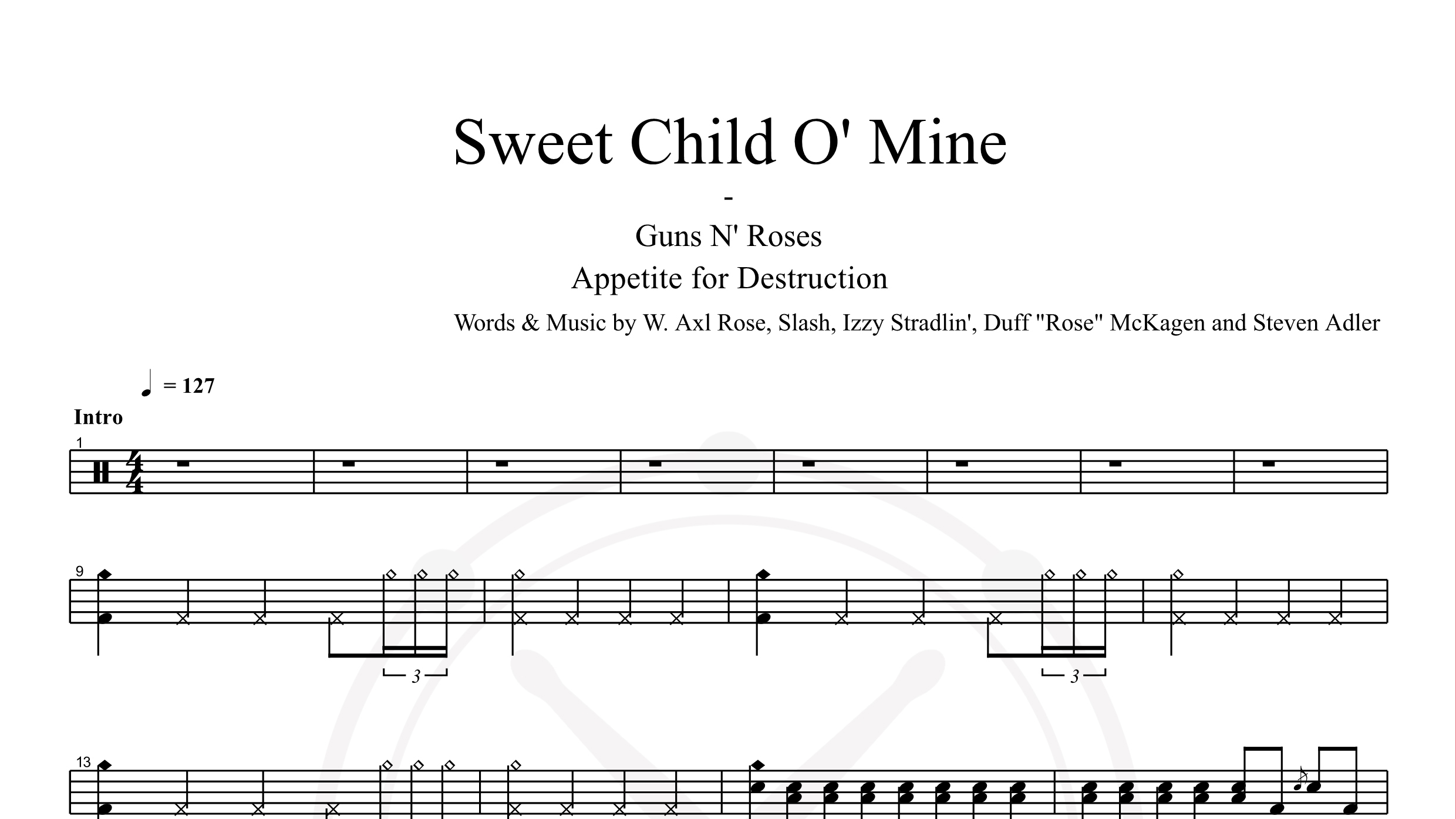 Guns N’ Roses – Sweet Child O’ Mine鼓谱