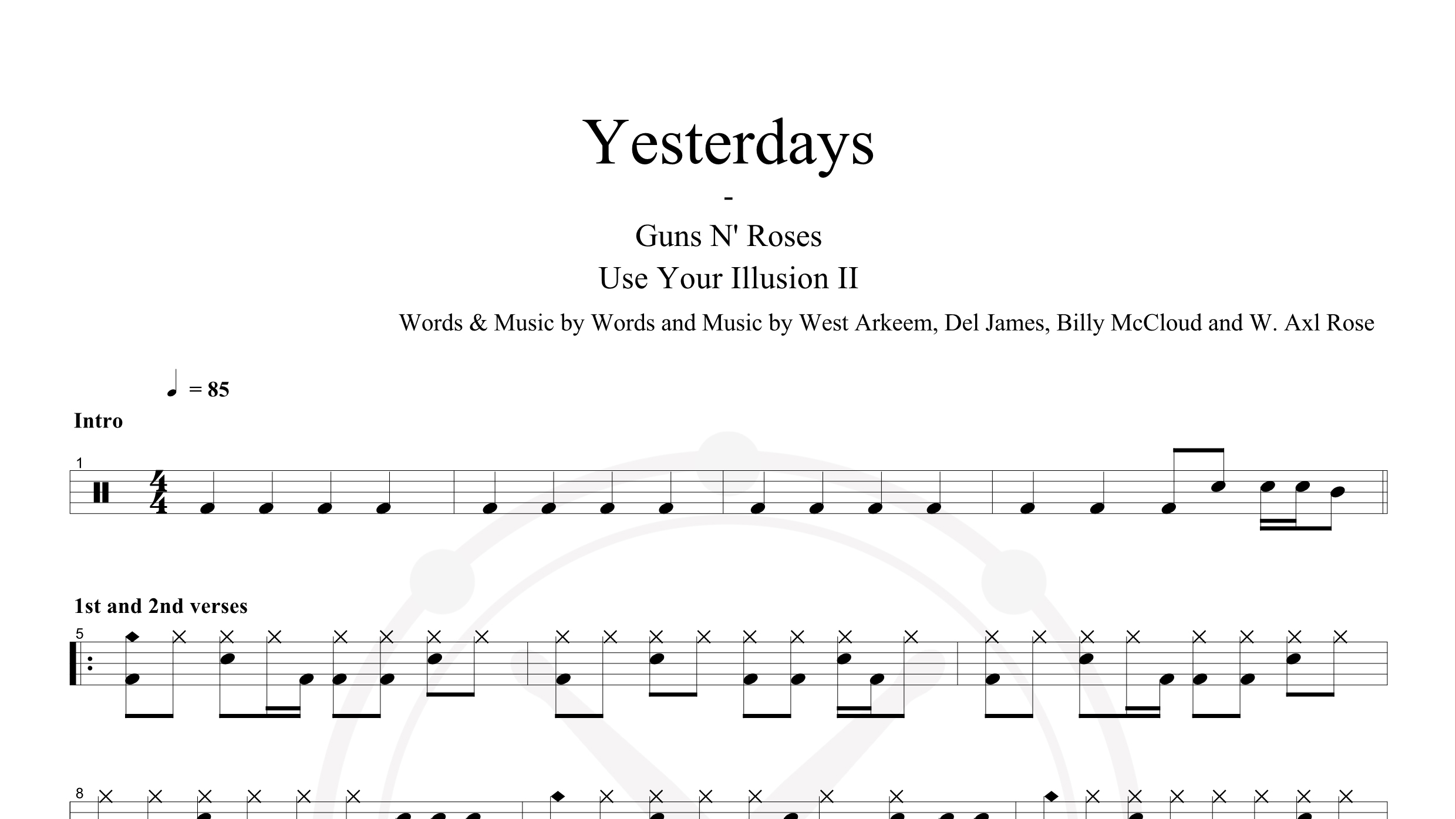 Guns N’ Roses – Yesterdays鼓谱