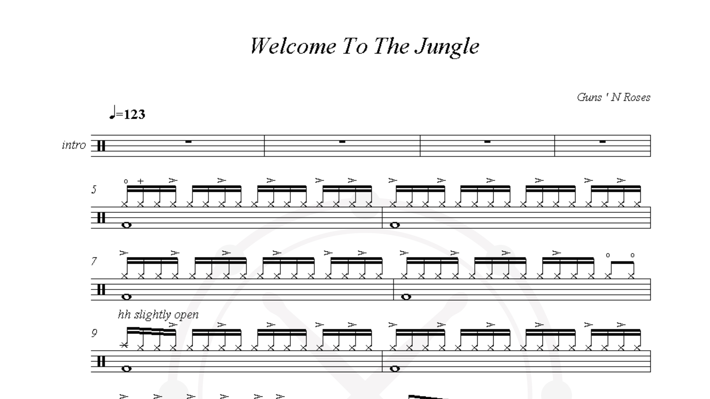 Guns n Roses – welcome to the jungle鼓谱