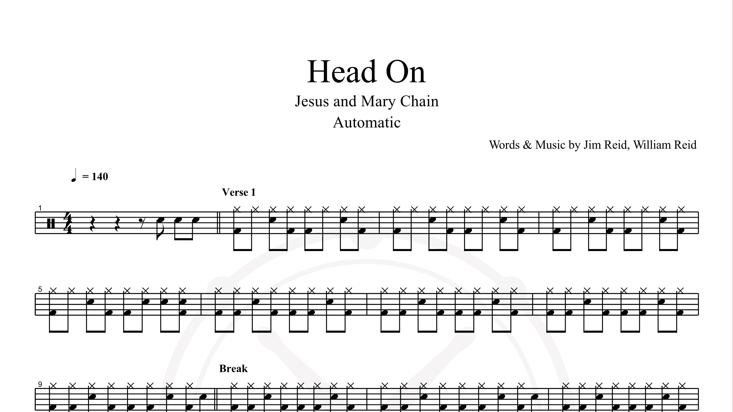 Jesus And Mary Chain (The) – Head On鼓谱