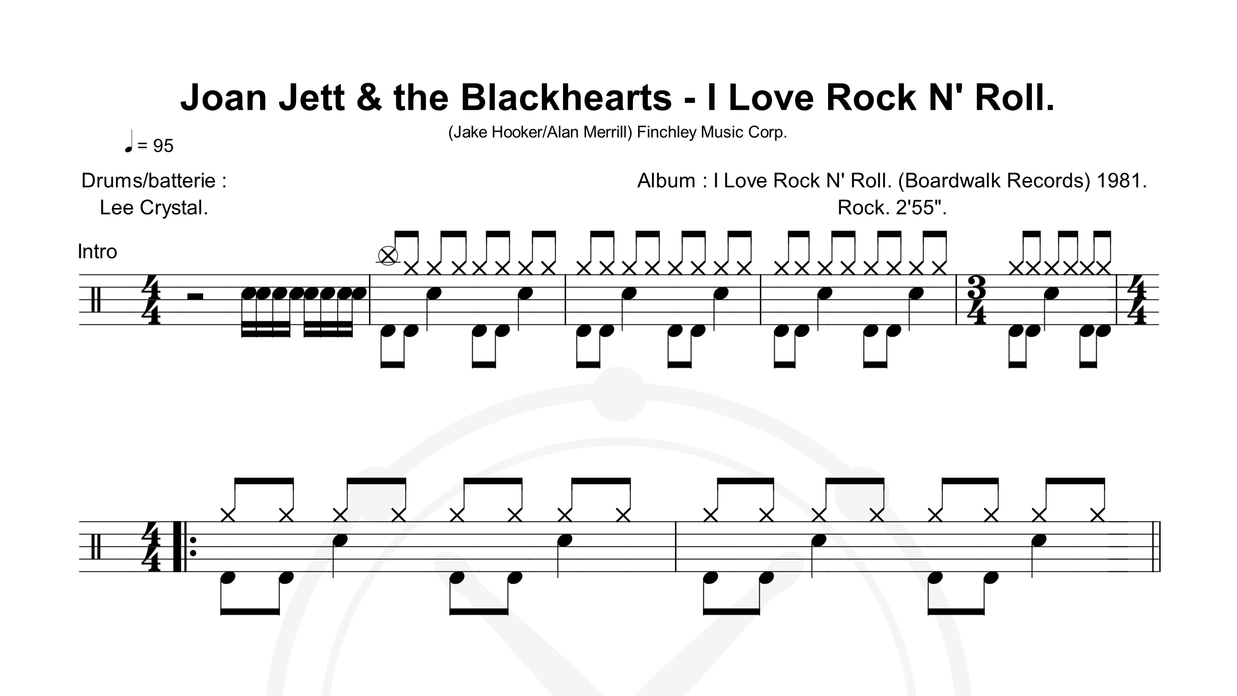 Joan Jett – I Love Rock & Roll鼓谱