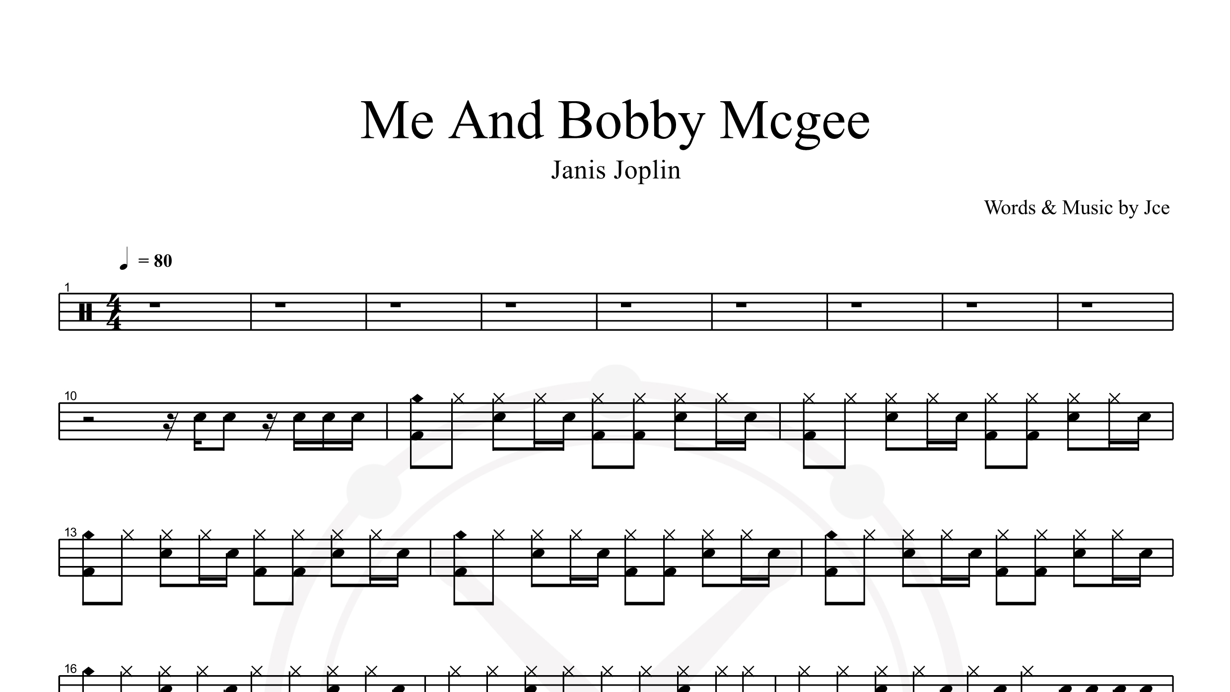 Joplin, Janis – Me And Bobby Mcgee鼓谱