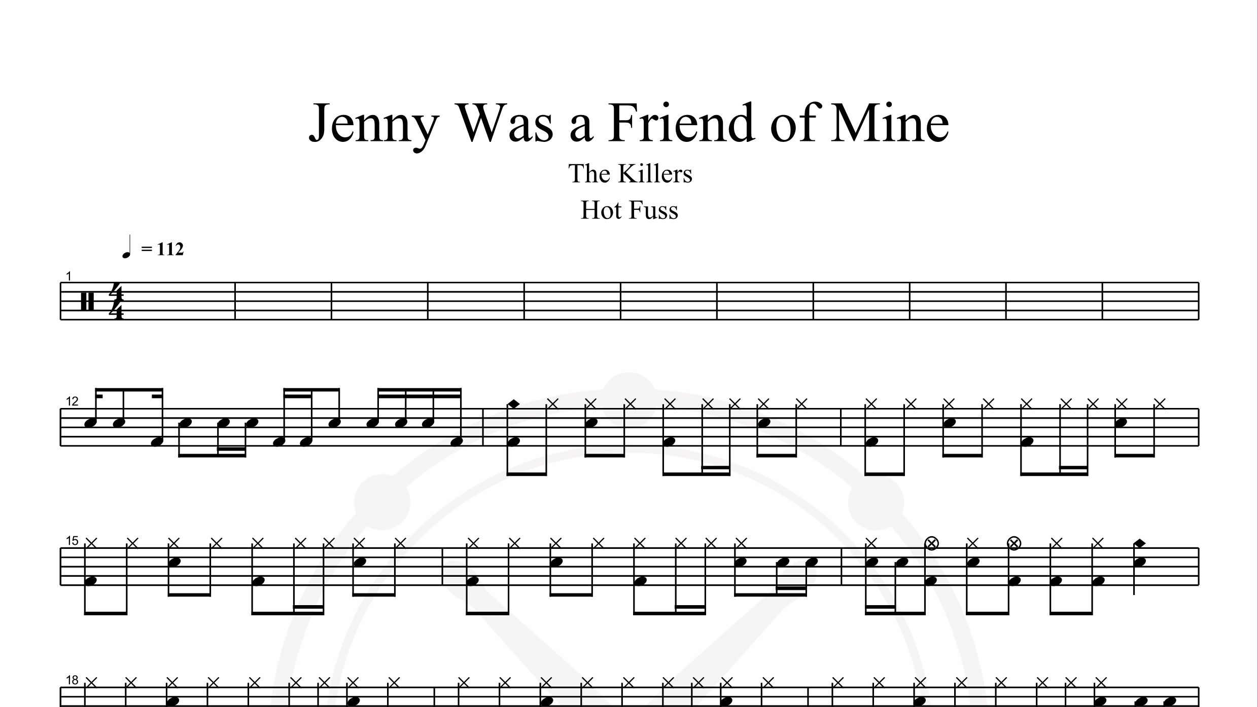 Killers – Jenny Was a Friend of Mine鼓谱