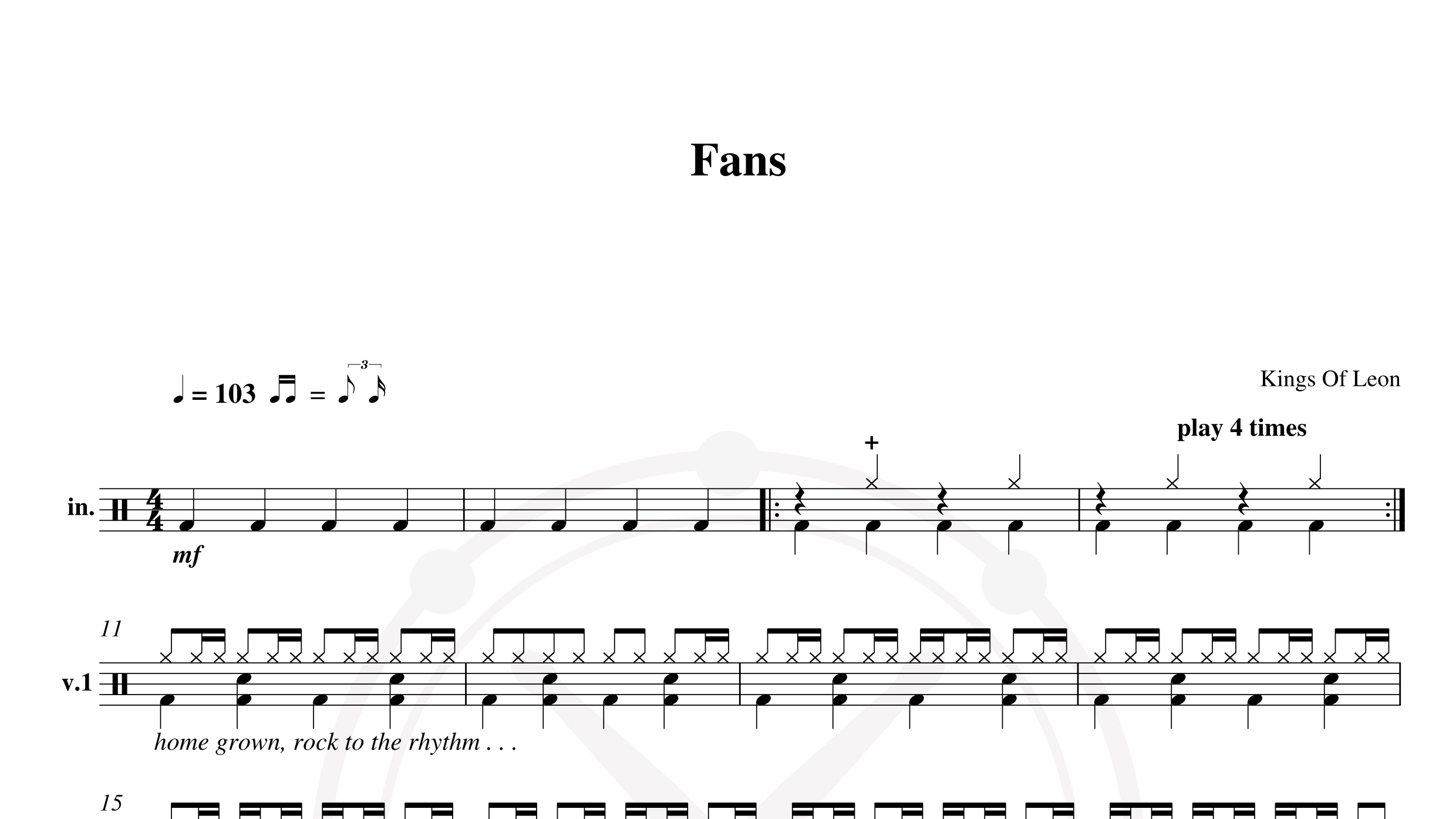 Kings Of Leon – Fans鼓谱