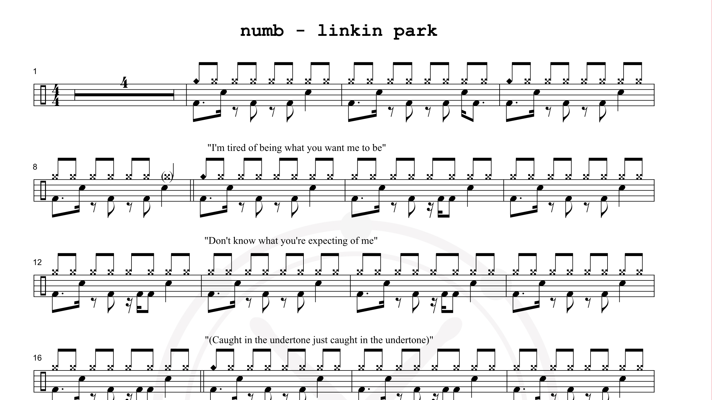 Linkin Park 林肯公园乐队 – Numb鼓谱