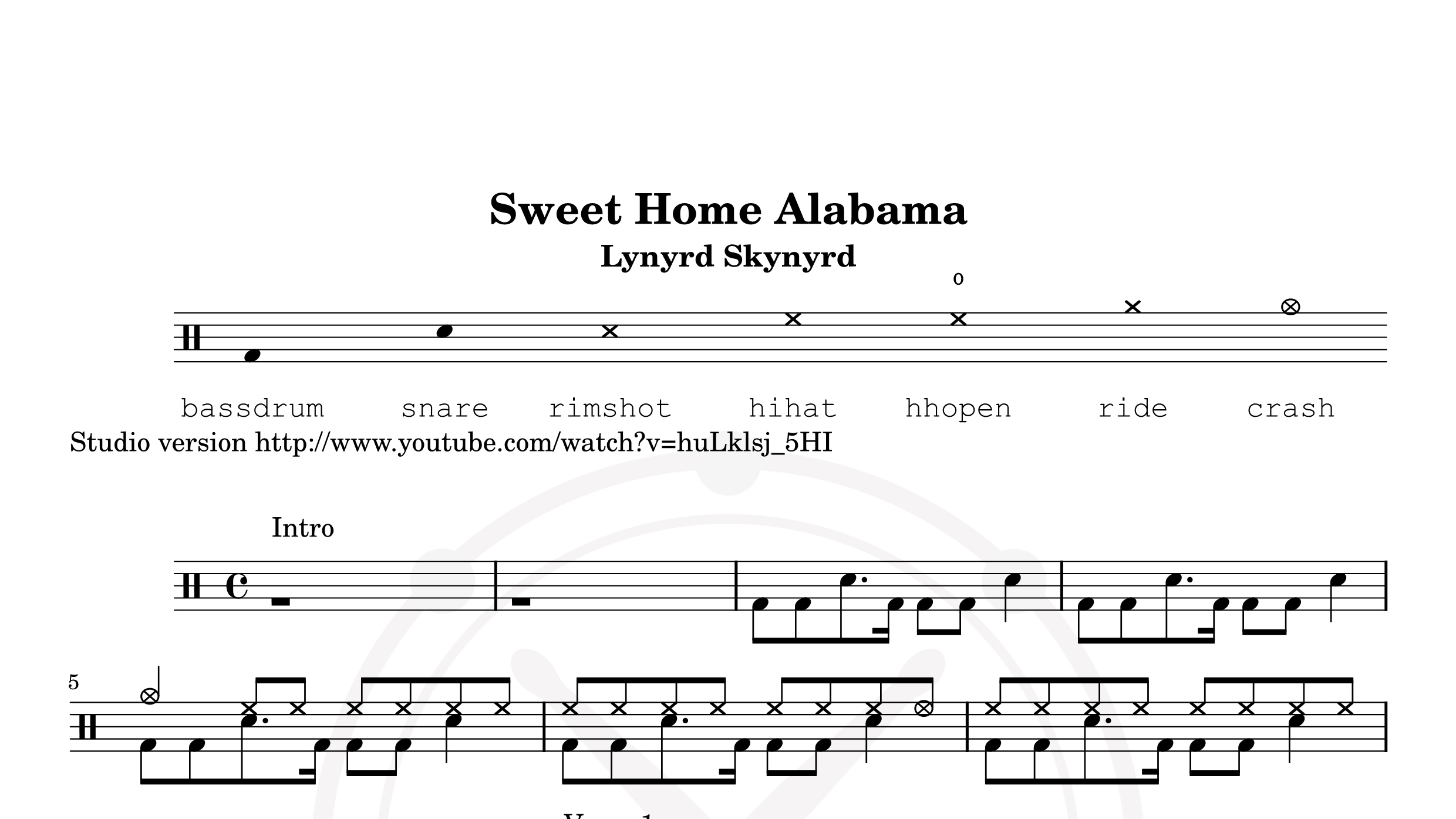 Lynyrd Skynyrd – Sweet Home Alabama鼓谱