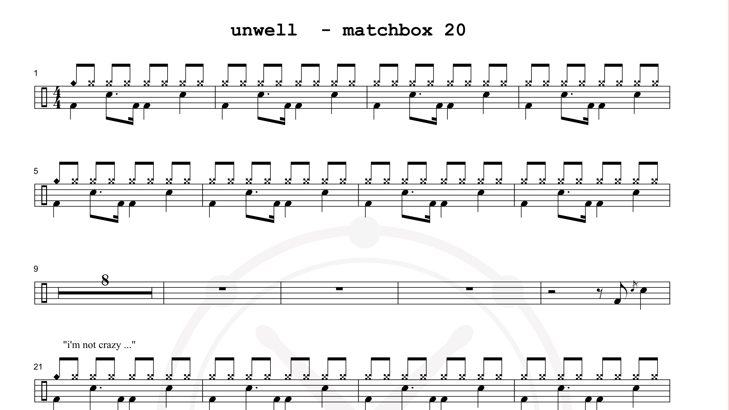 Matchbox 20 – Unwell鼓谱
