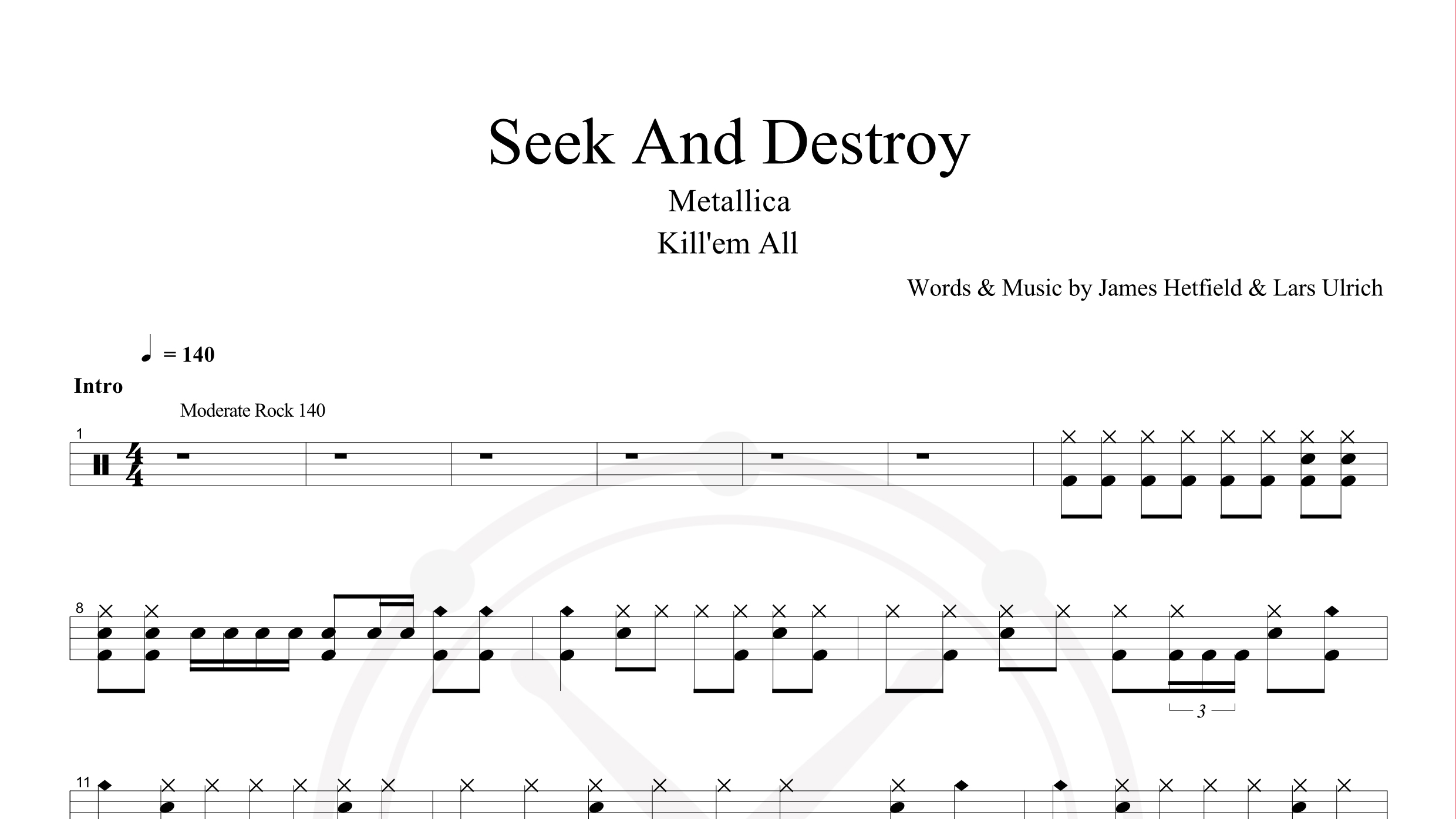 Metallica – Seek & Destroy鼓谱