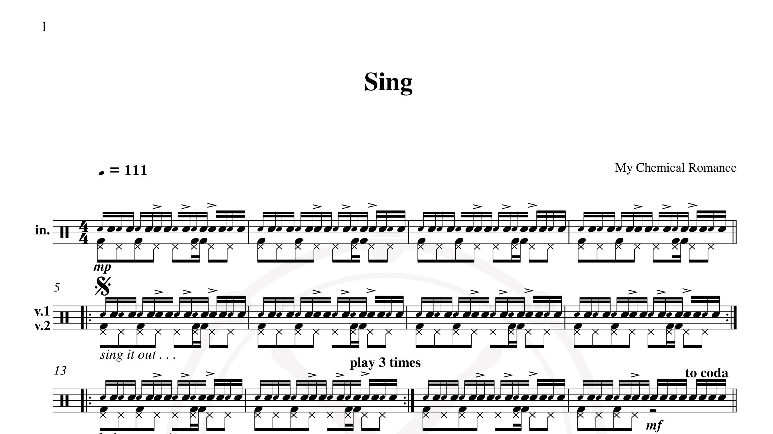 My Chemical Romance – Sing鼓谱