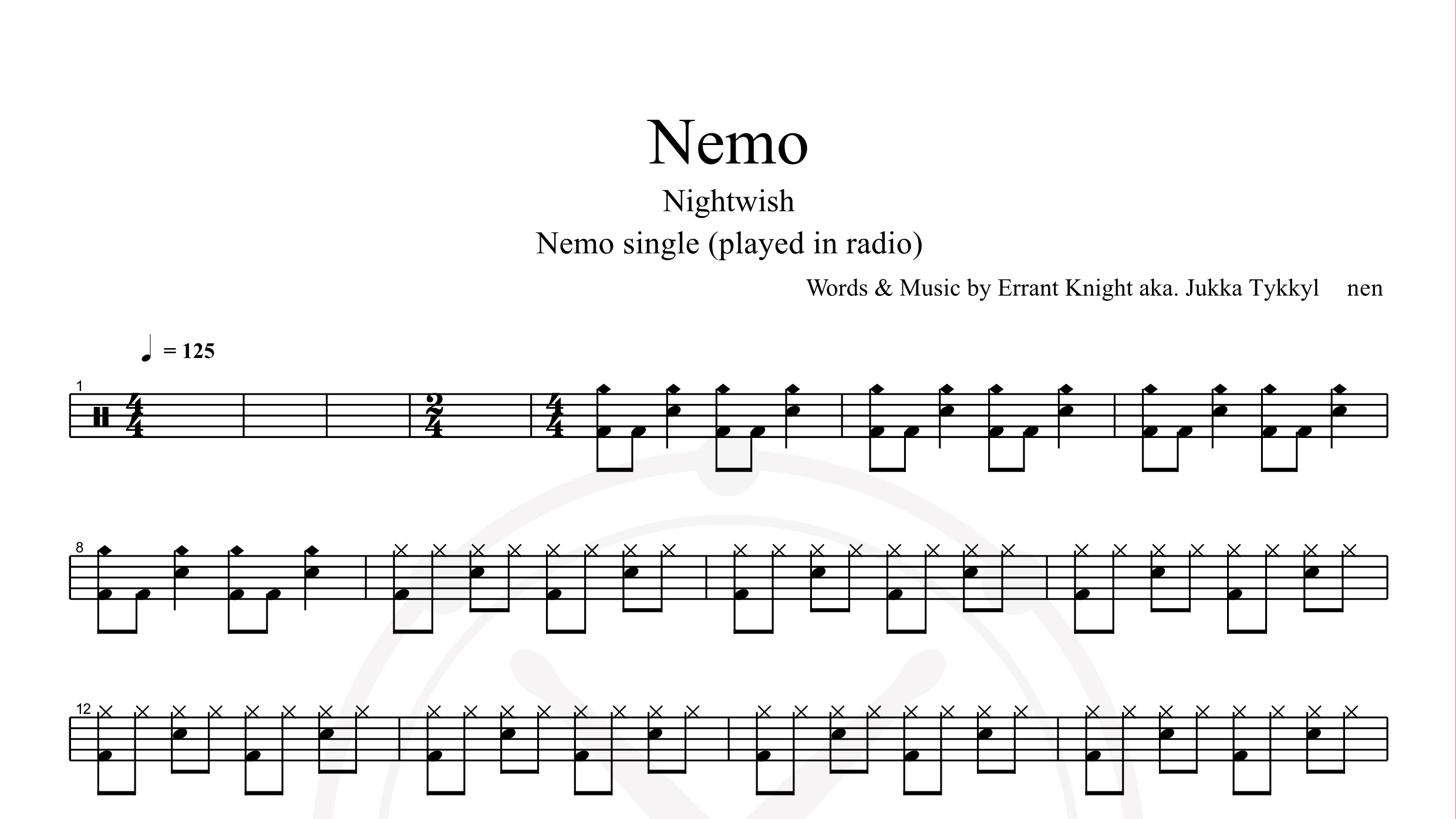 Nightwish – Nemo鼓谱