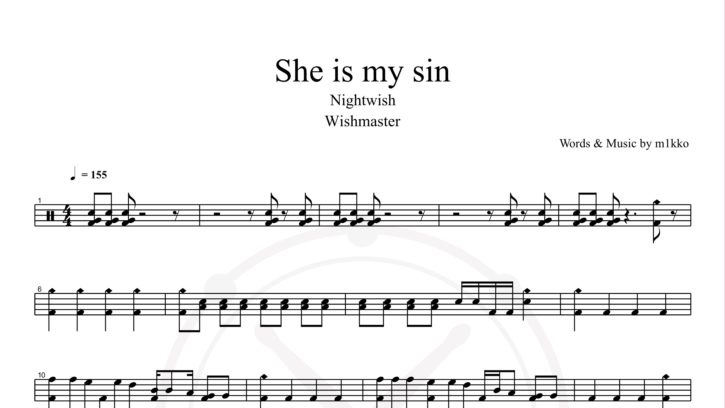 Nightwish – She Is My Sin鼓谱