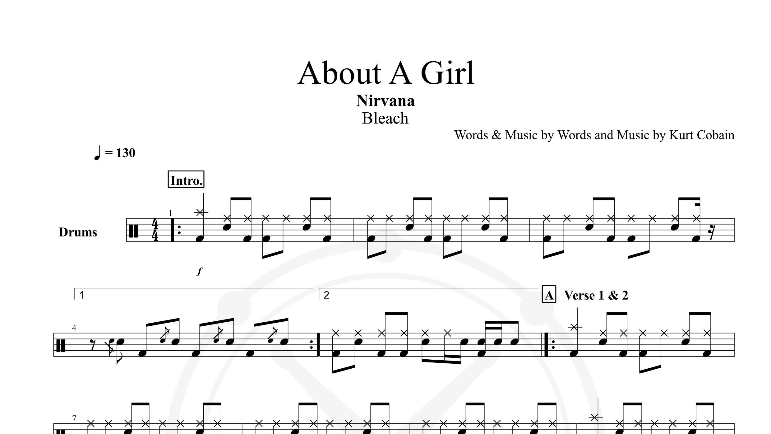 Nirvana – About A Girl鼓谱