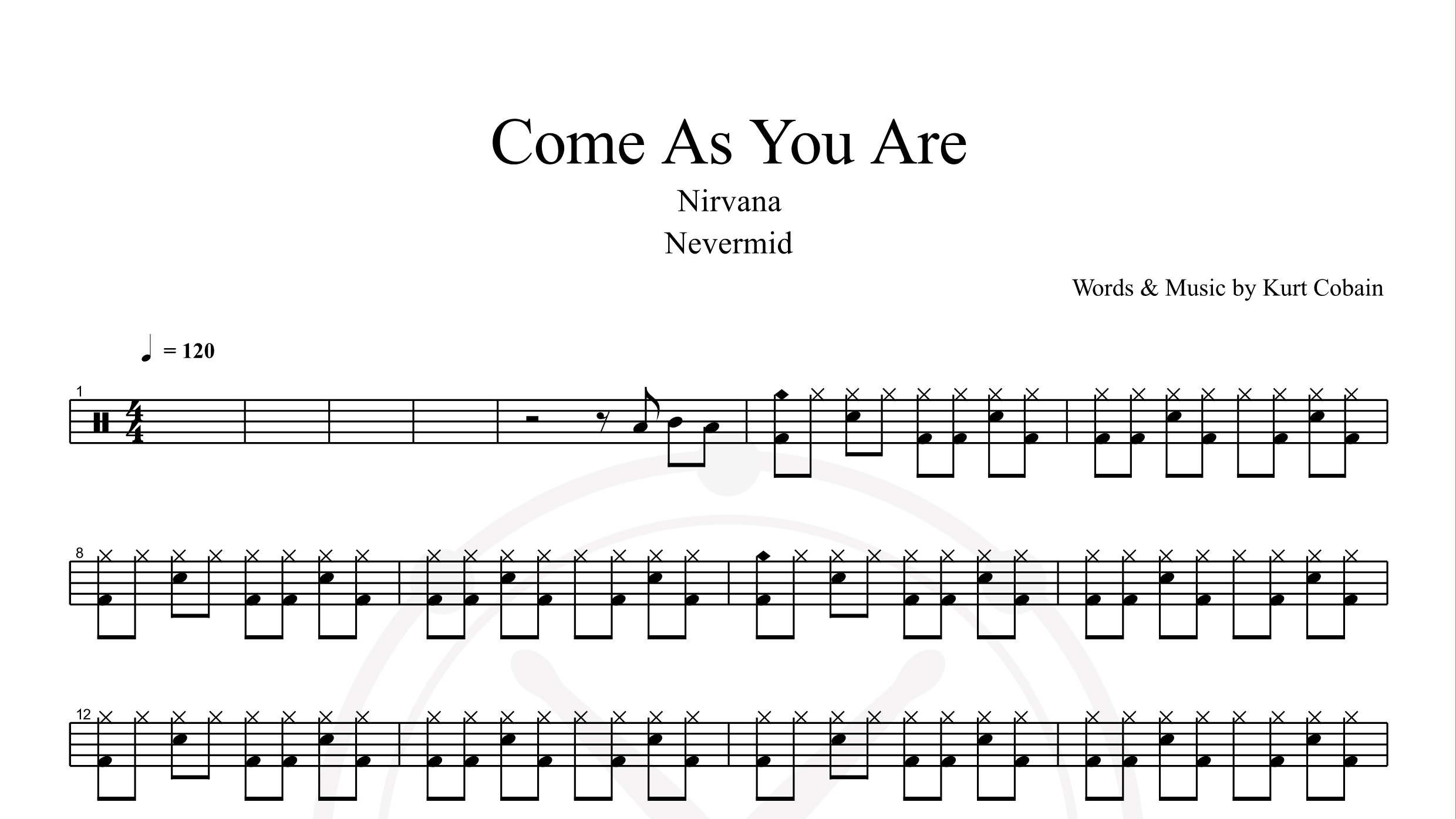 Nirvana – Come As You Are鼓谱