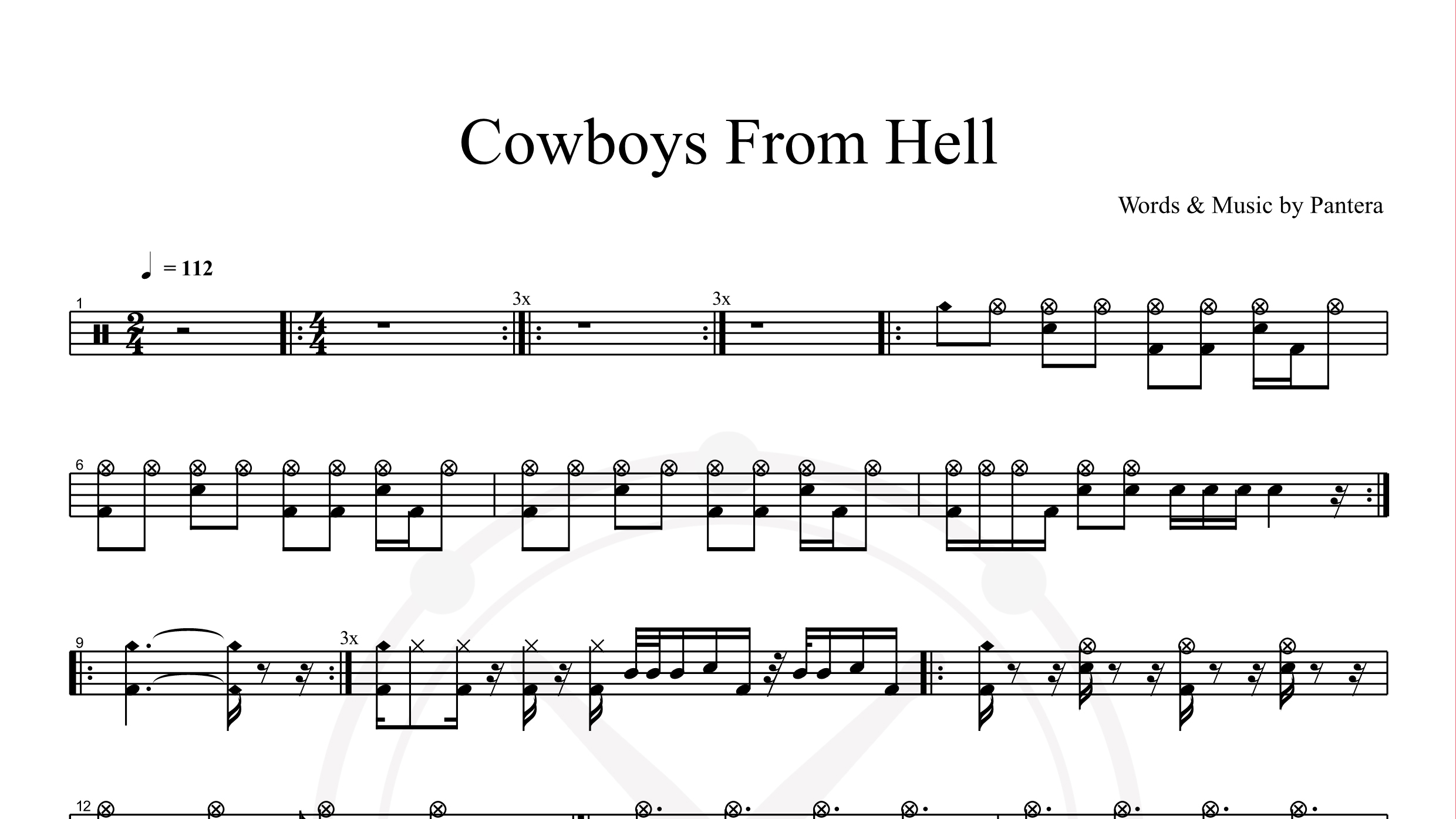 Pantera – Cowboys from Hell鼓谱