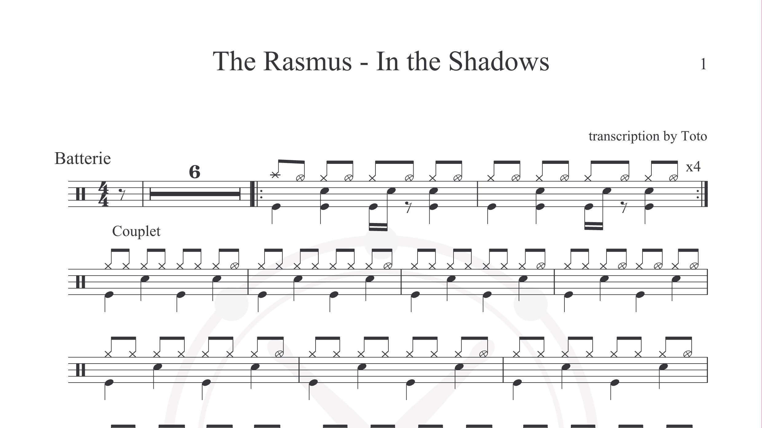 Rasmus – In The Shadows鼓谱