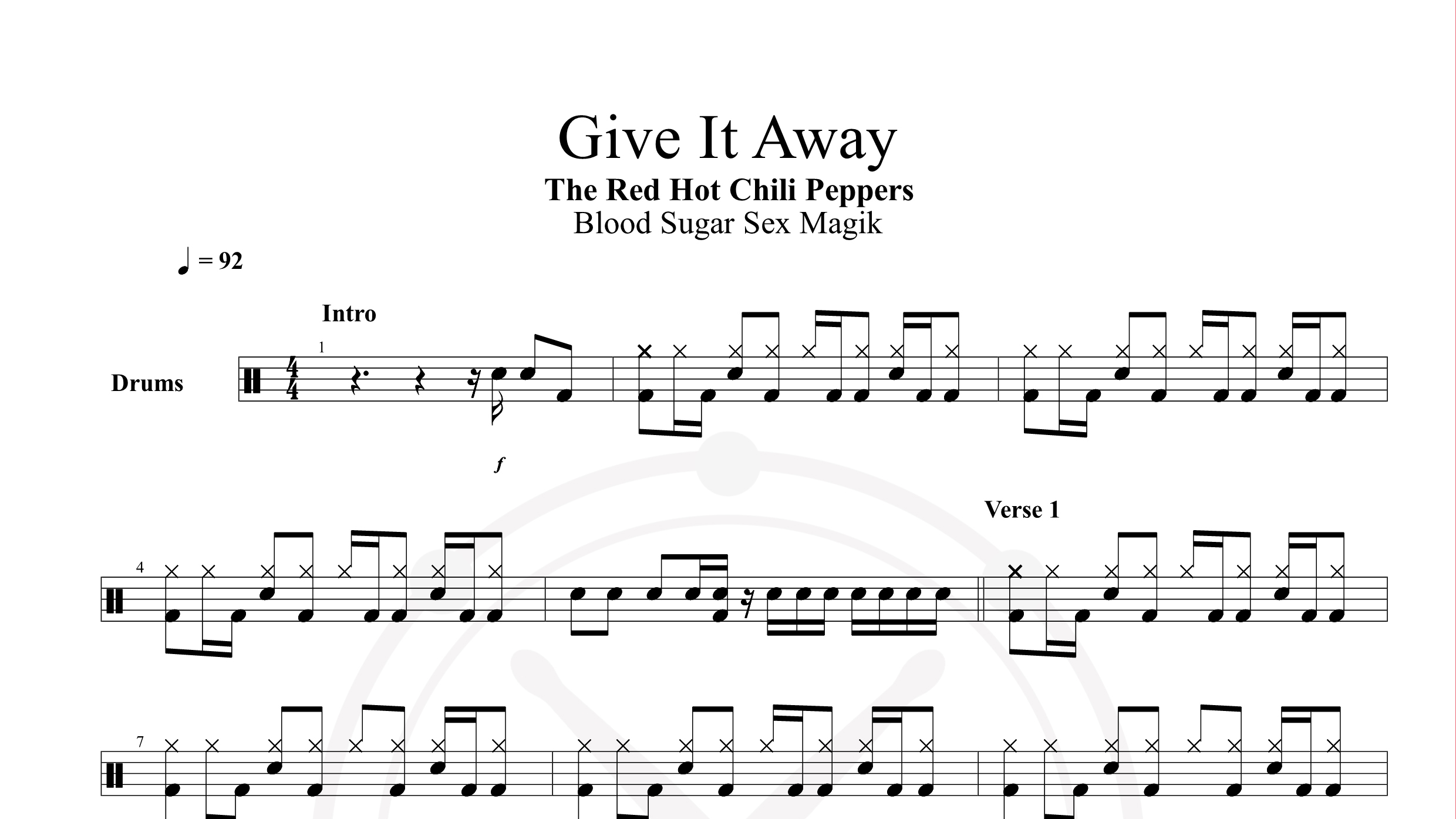 Red Hot Chili Peppers – Give It Away鼓谱