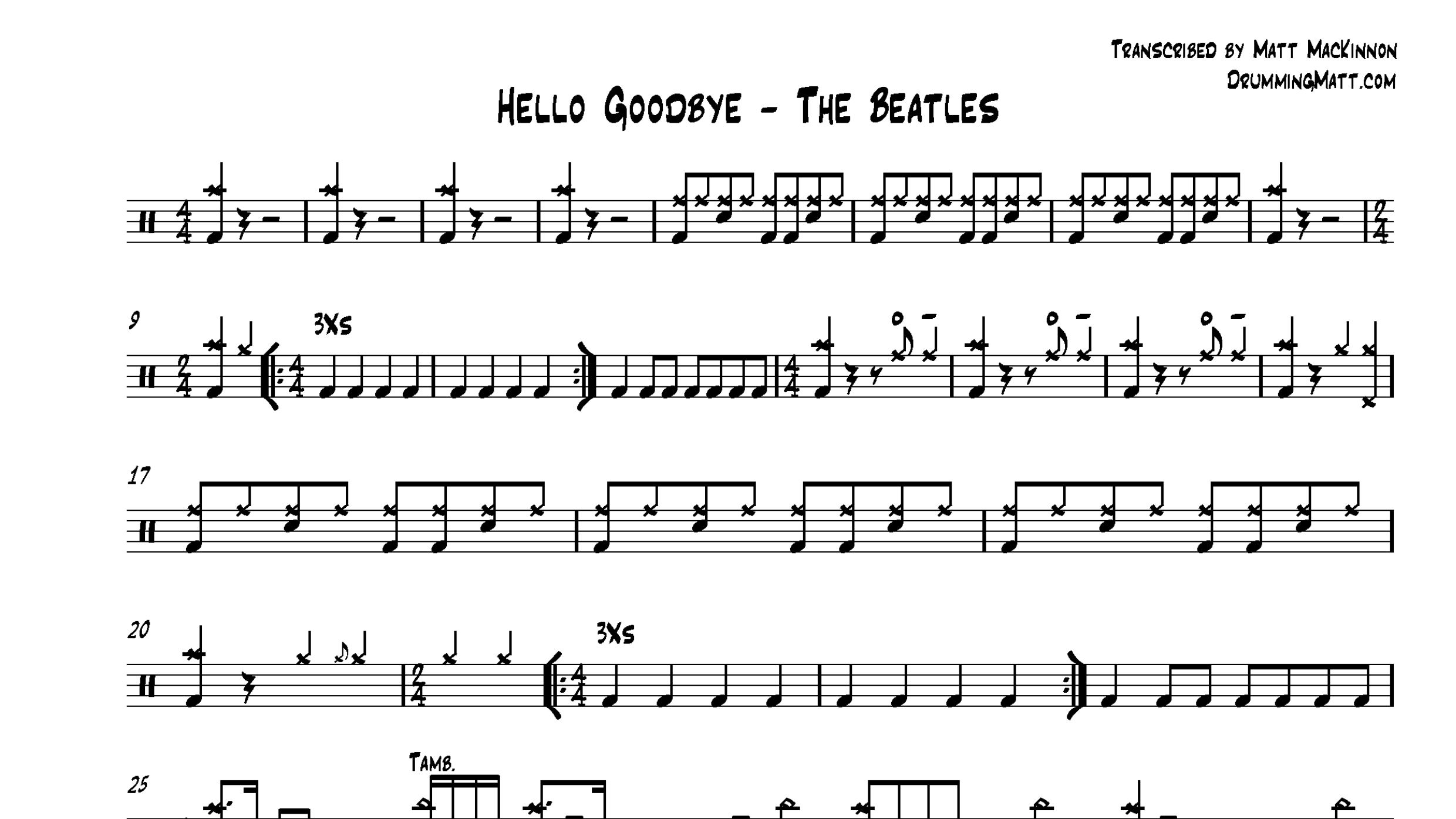 Beatles – hello goodbye鼓谱
