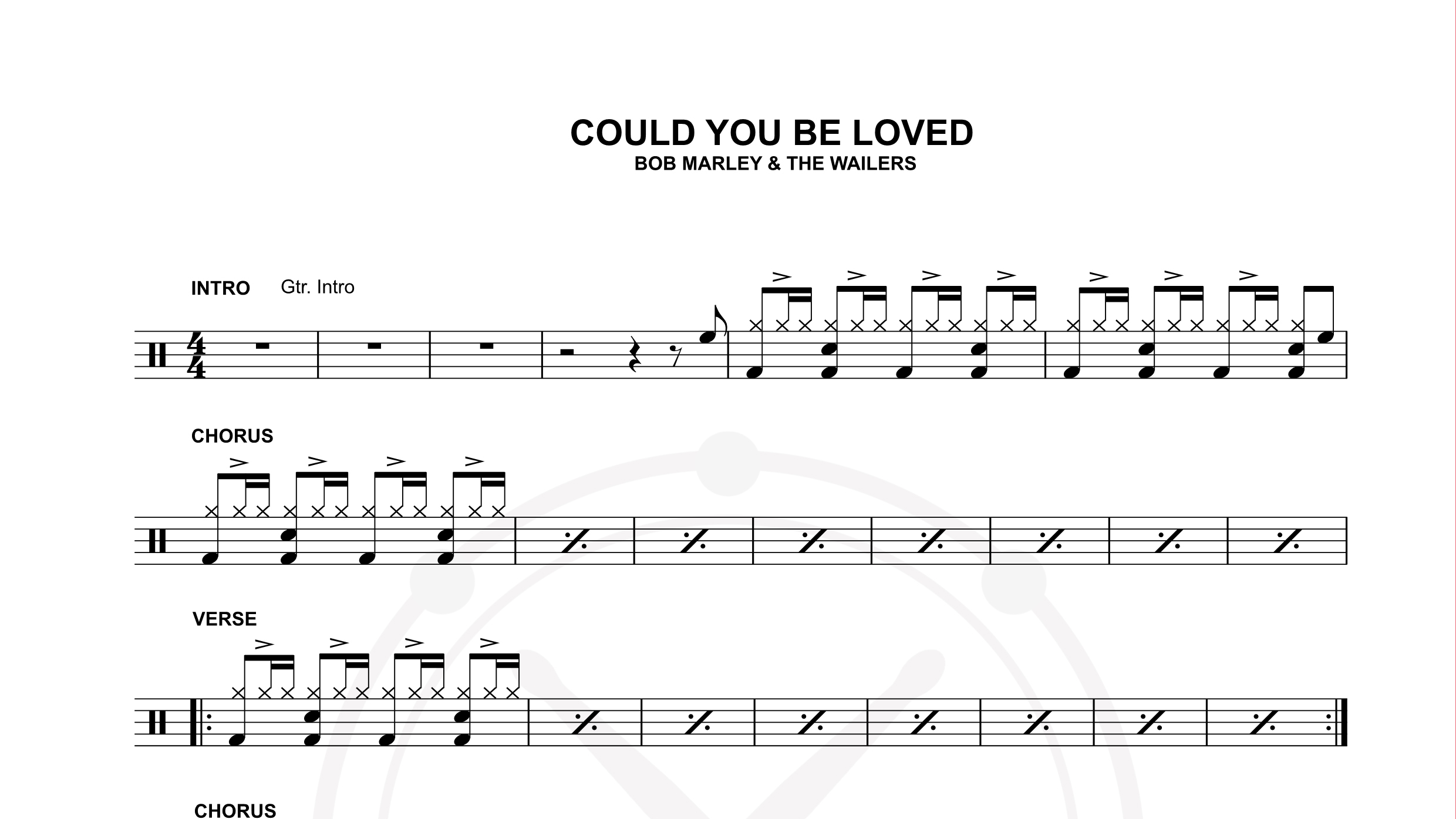 bob marley – could you be loved鼓谱