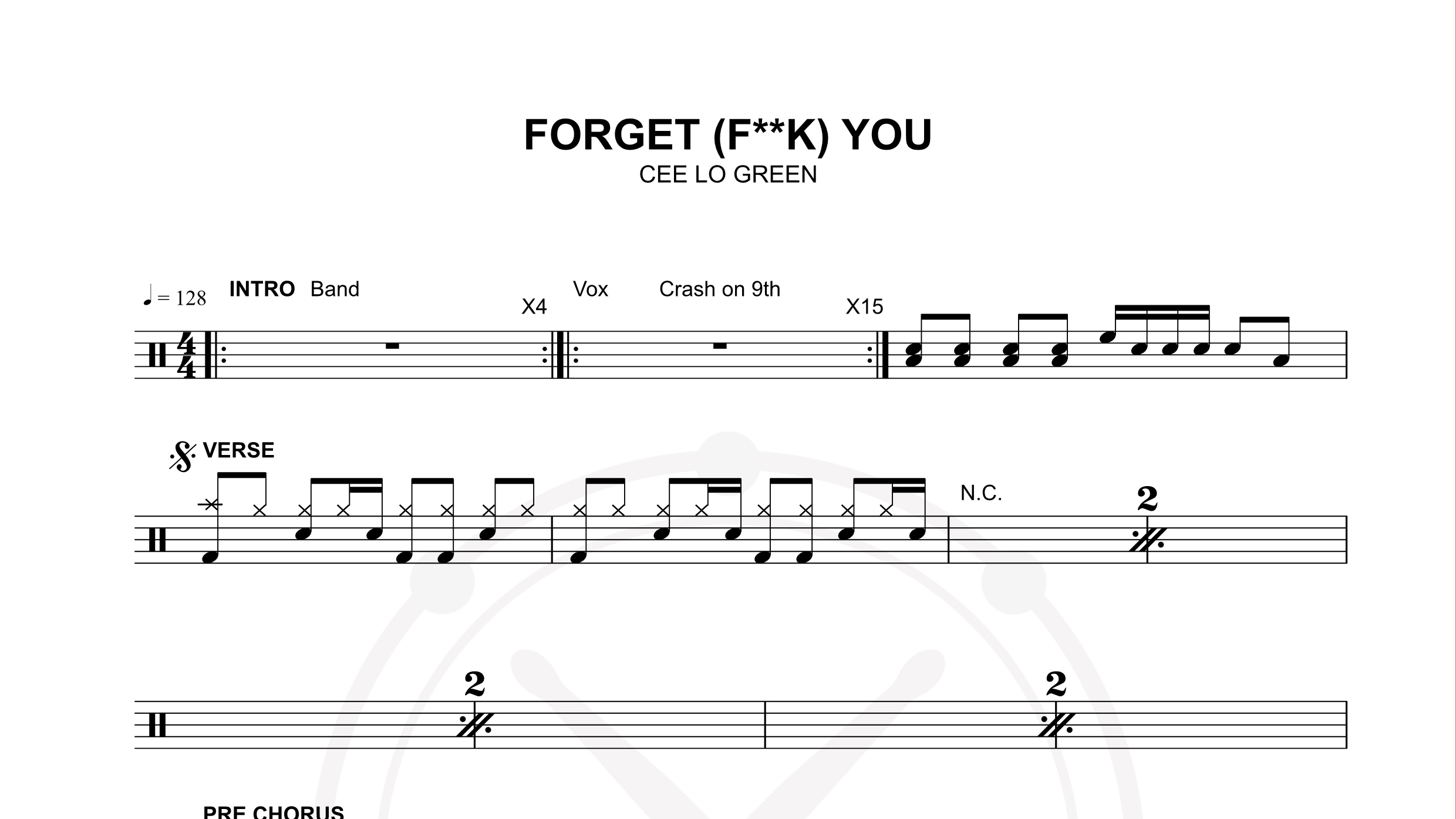 cee lo green – forget you鼓谱