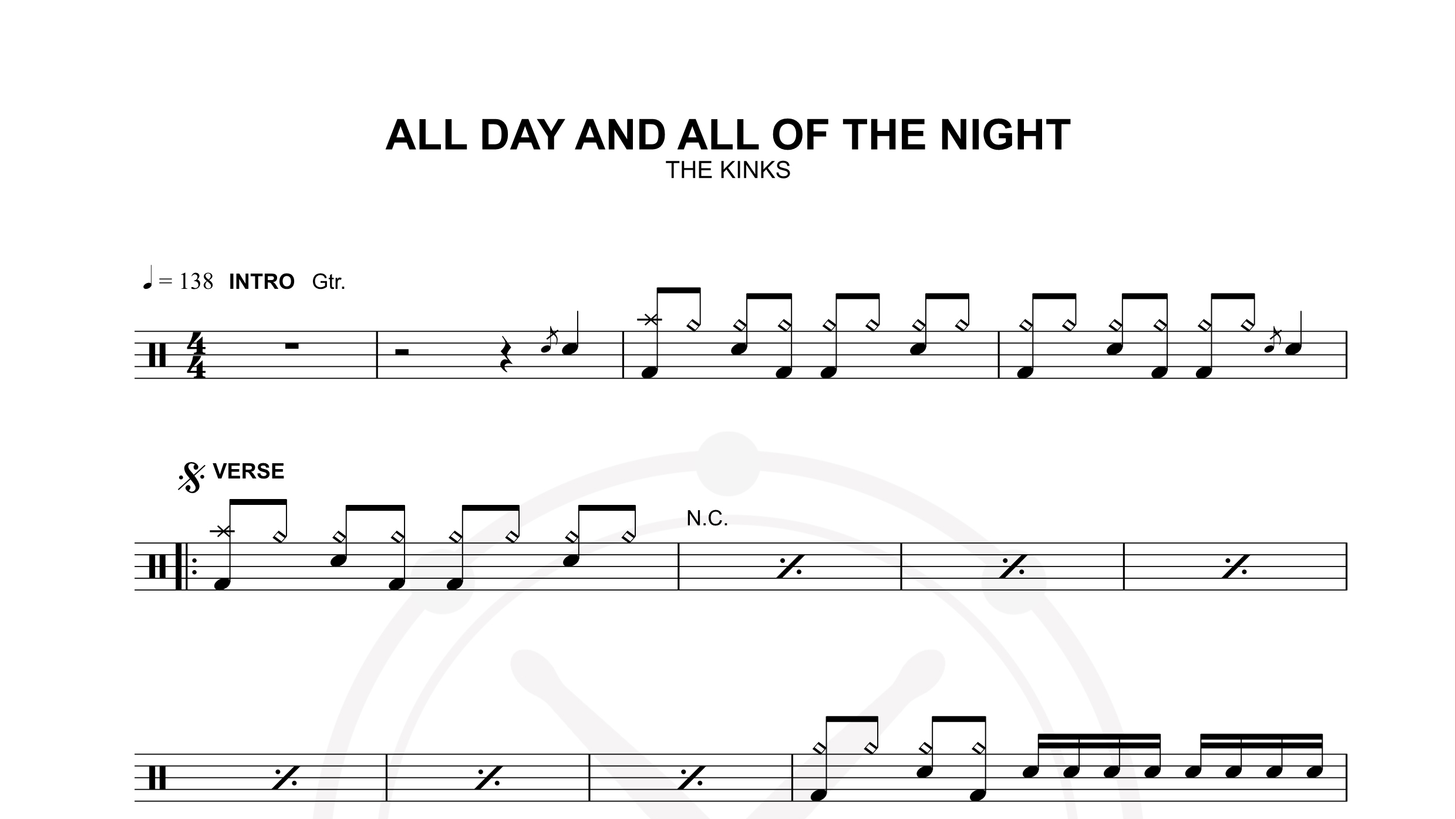 kinks – all day- nd all of the night鼓谱
