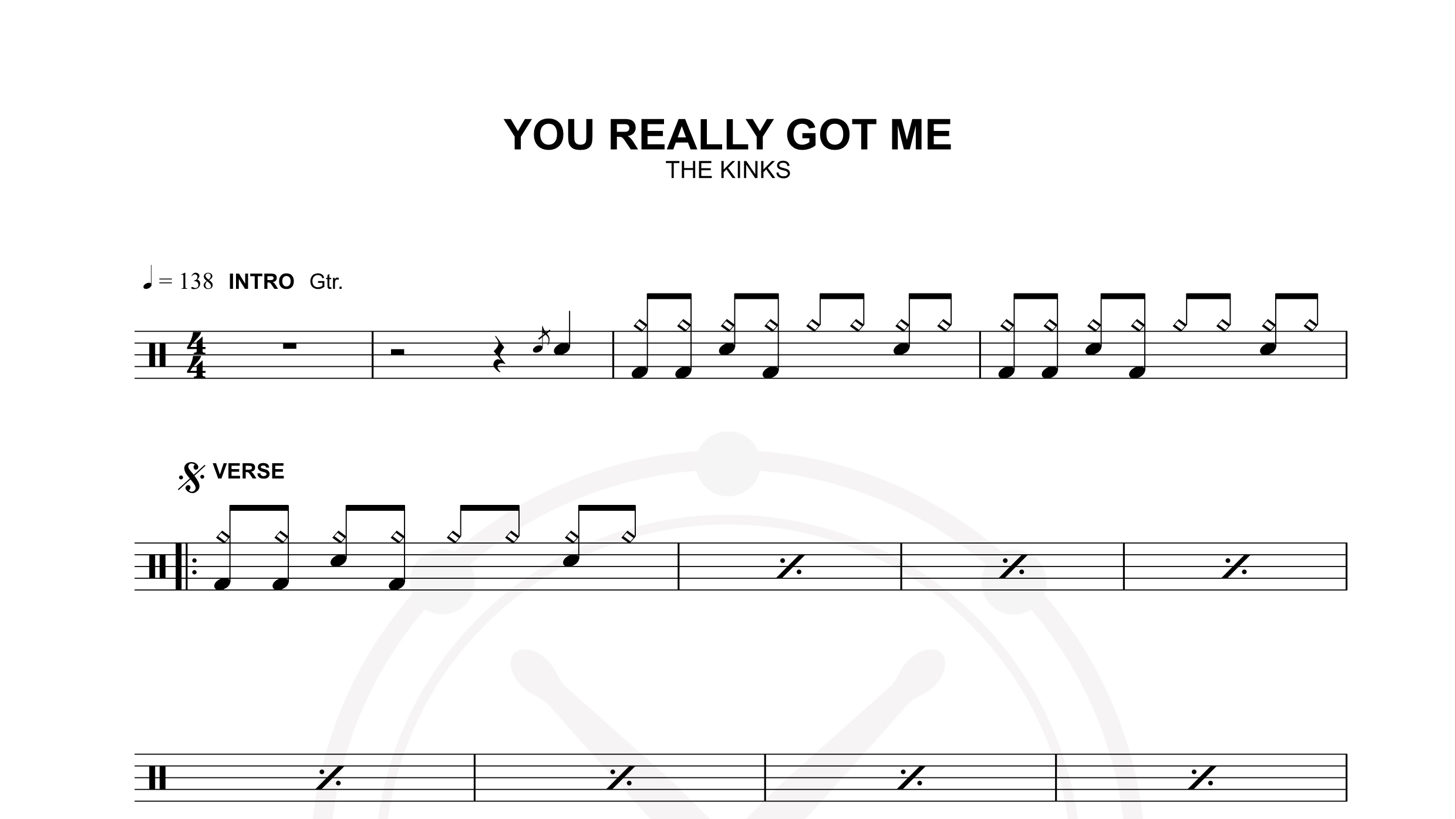 kinks – you really got me鼓谱