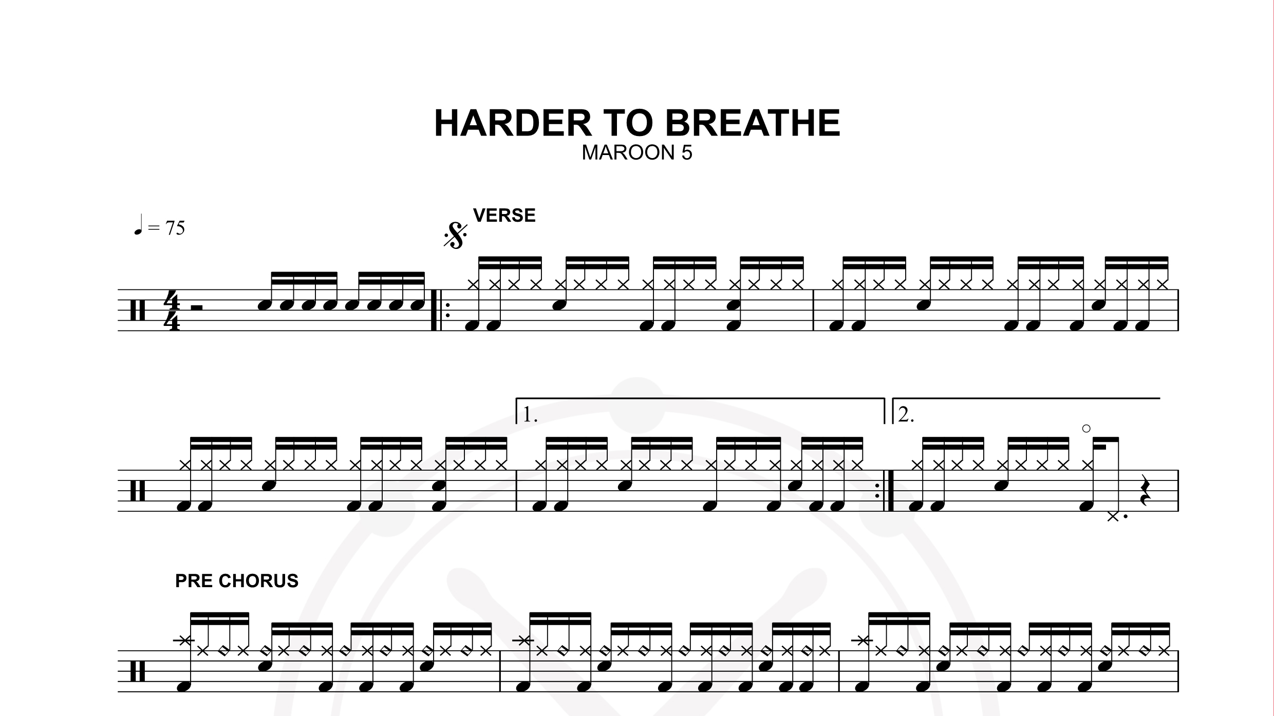 maroon 5 – harder to breathe鼓谱